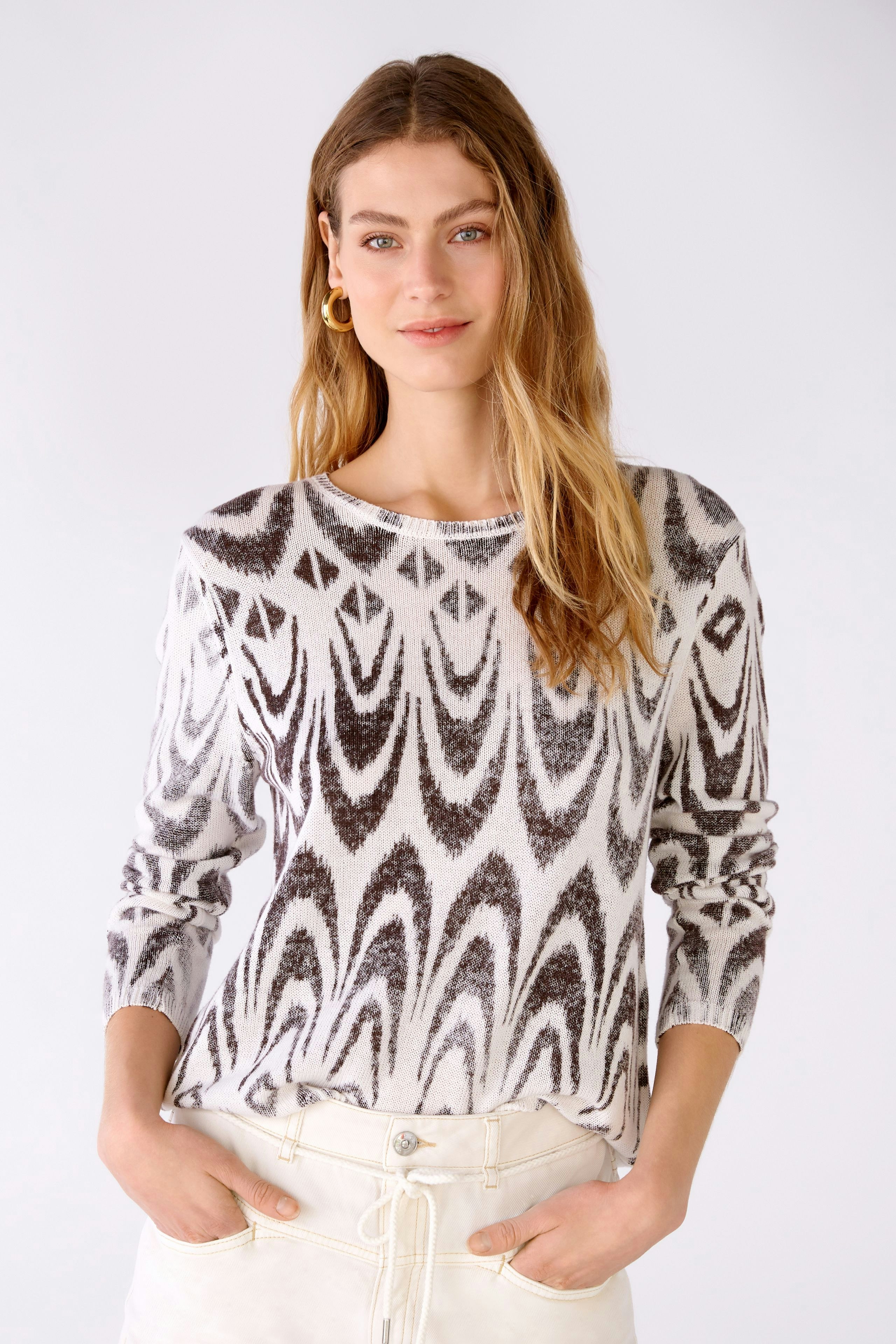 Bild 2 von Knitted pullover 100% cotton in offwhite brown | Oui