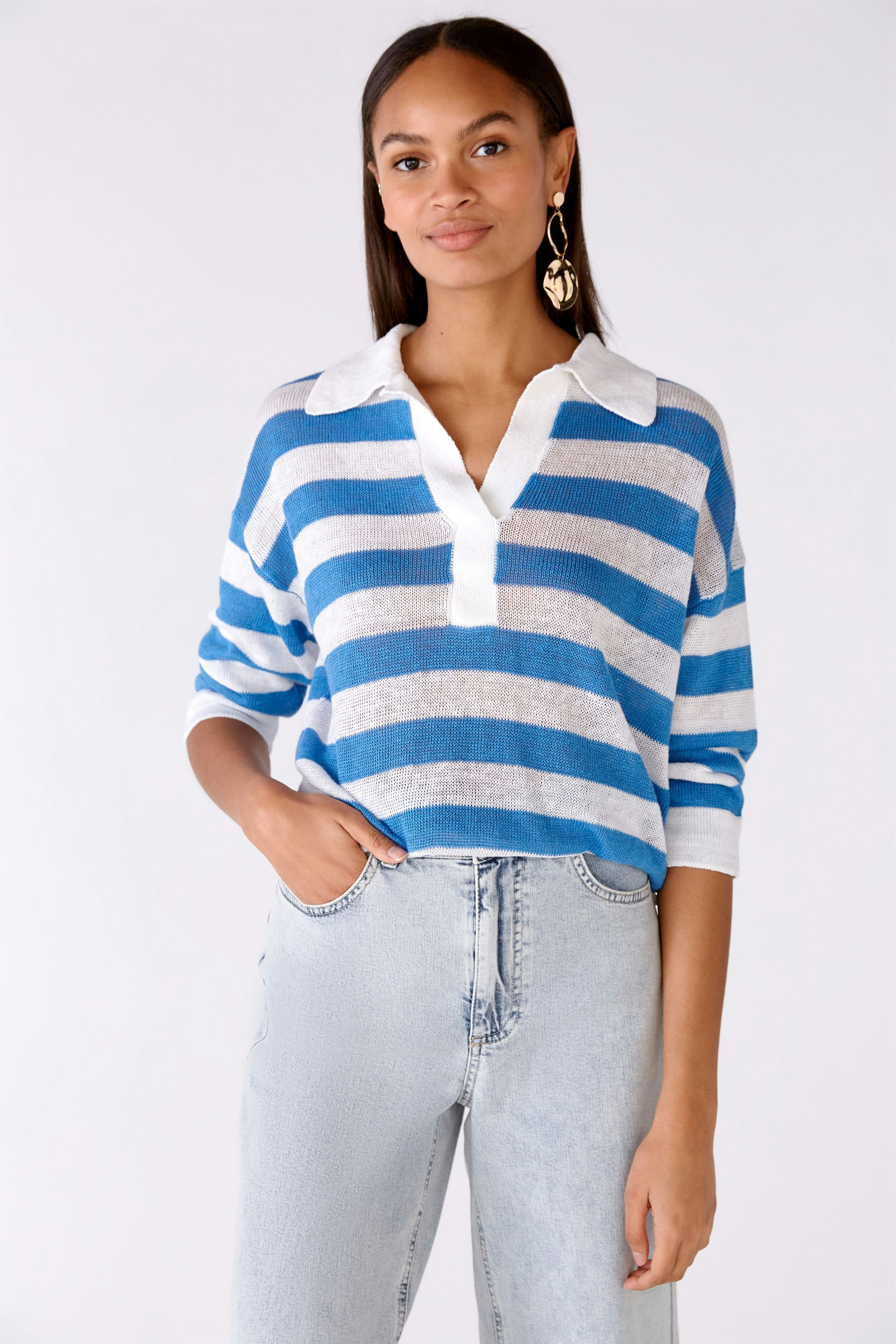 Bild 2 von Knitted pullover 100% linen in white blue | Oui