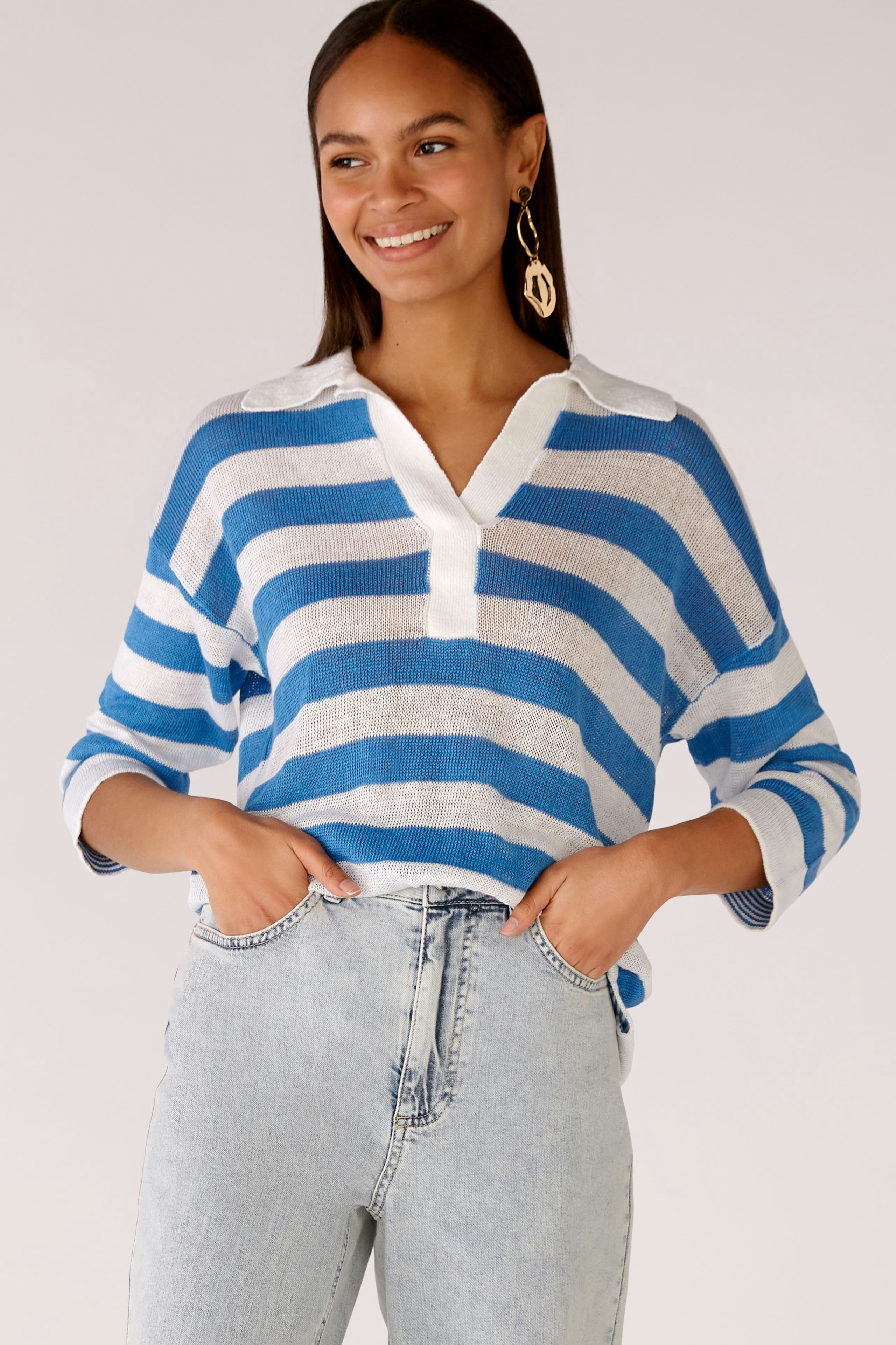 Bild 6 von Knitted pullover 100% linen in white blue | Oui