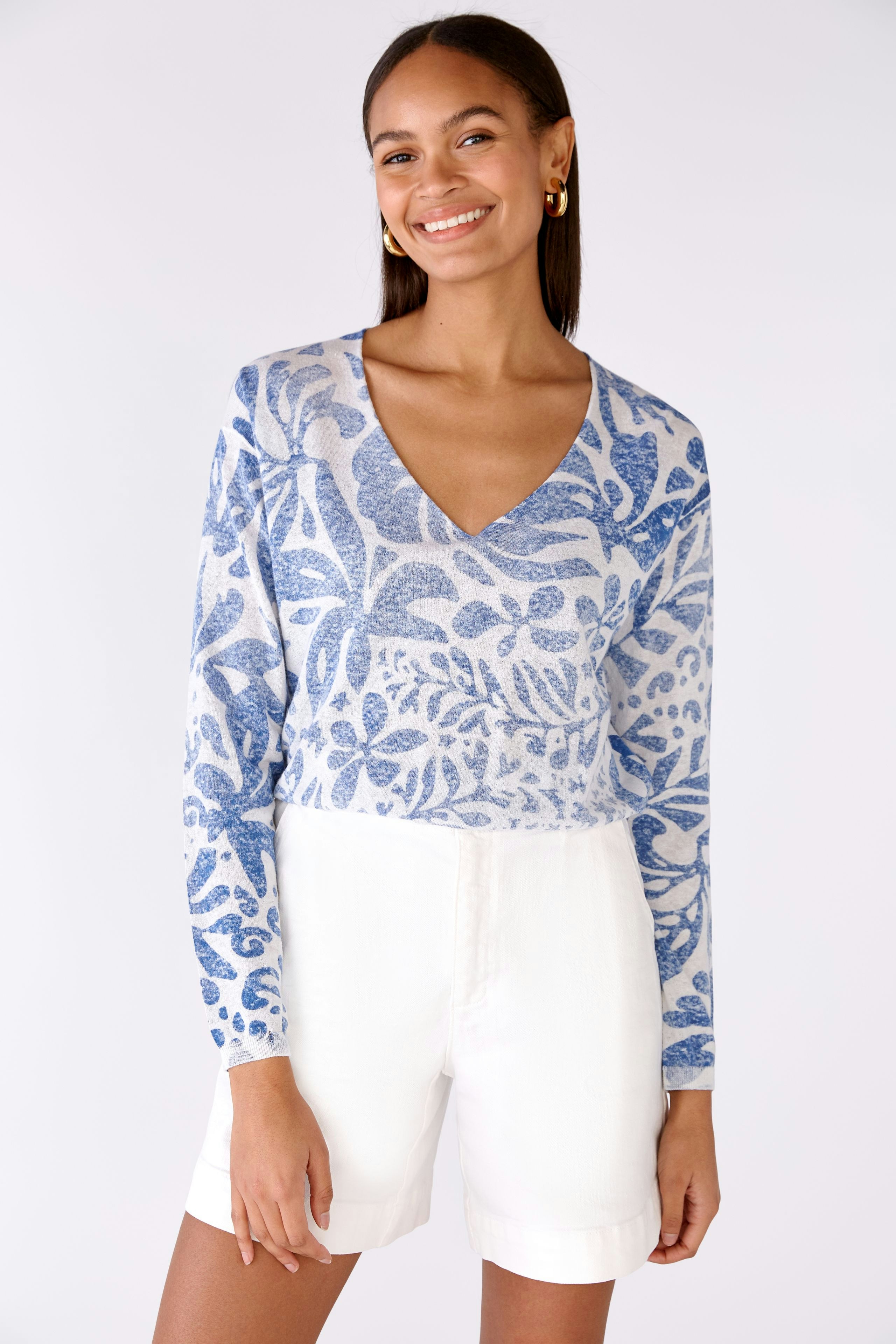 Bild 2 von Strickpullover Leinen-Baumwollmischung in white blue | Oui