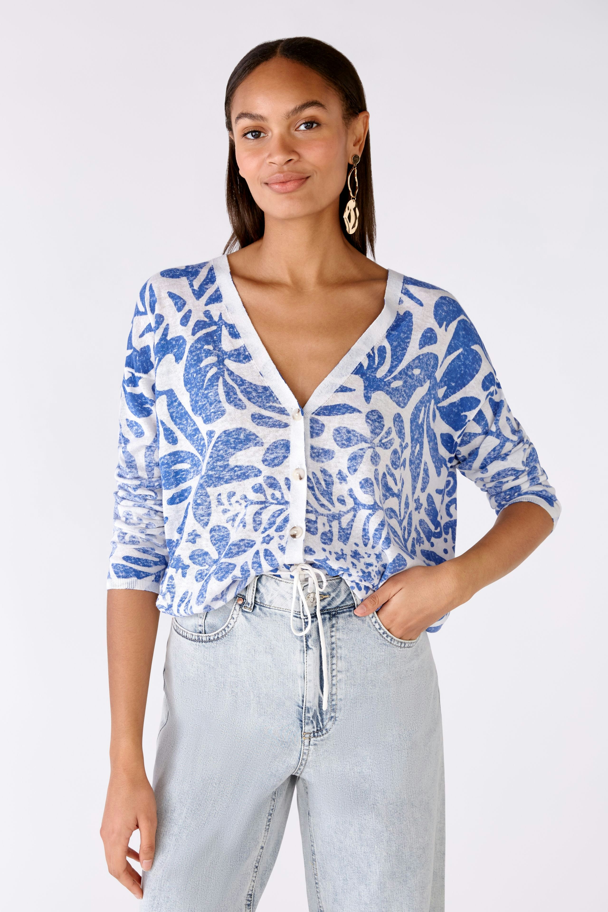 Bild 2 von Cardigan linen-cotton blend in white blue | Oui