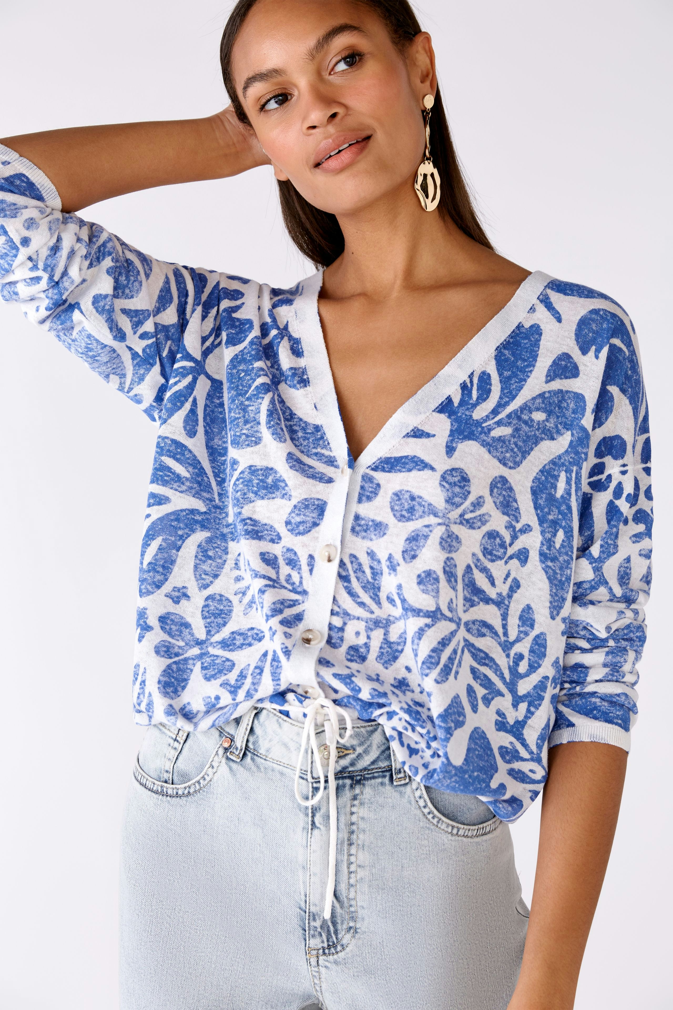 Bild 6 von Cardigan linen-cotton blend in white blue | Oui