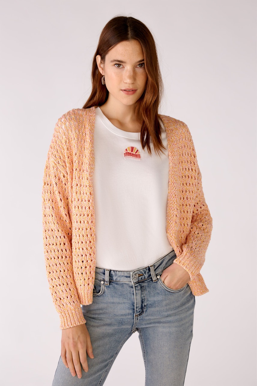 Bild 1 von Cardigan in cotton yarn with a moulinised look in rose orange | Oui