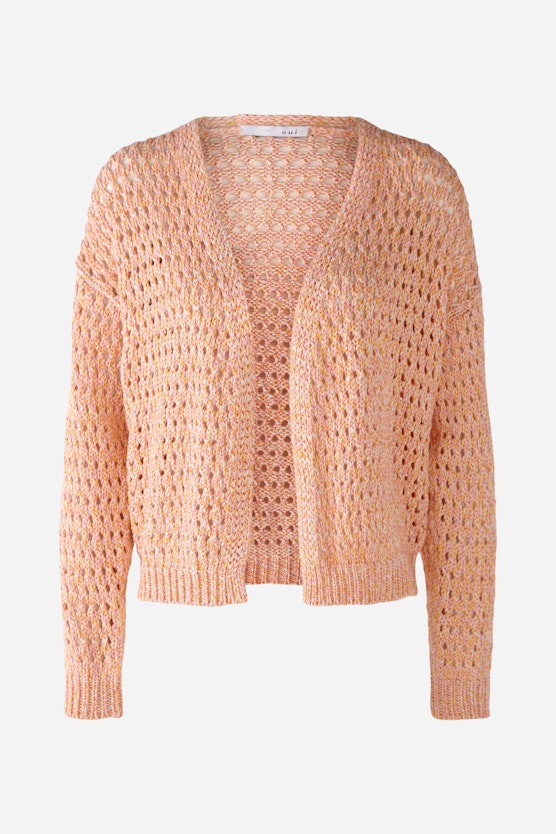 Cardigan in cotton yarn with a moulinised look