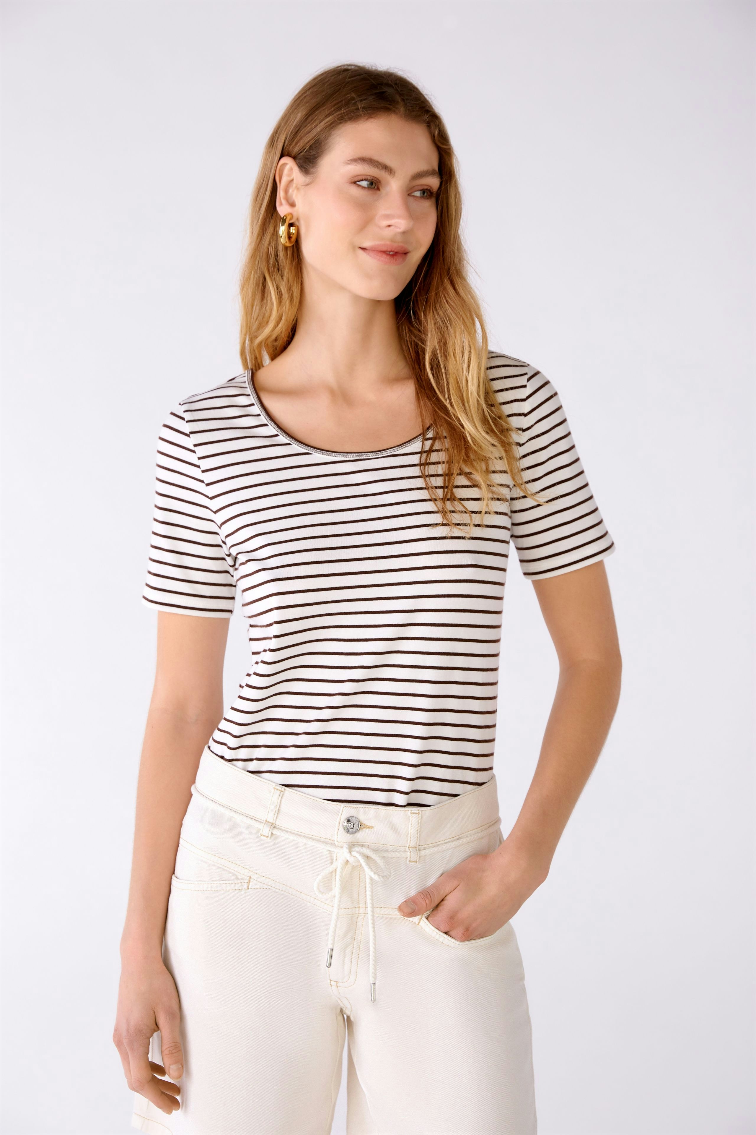 Bild 2 von T-Shirt elastische Baumwolle in white brown | Oui