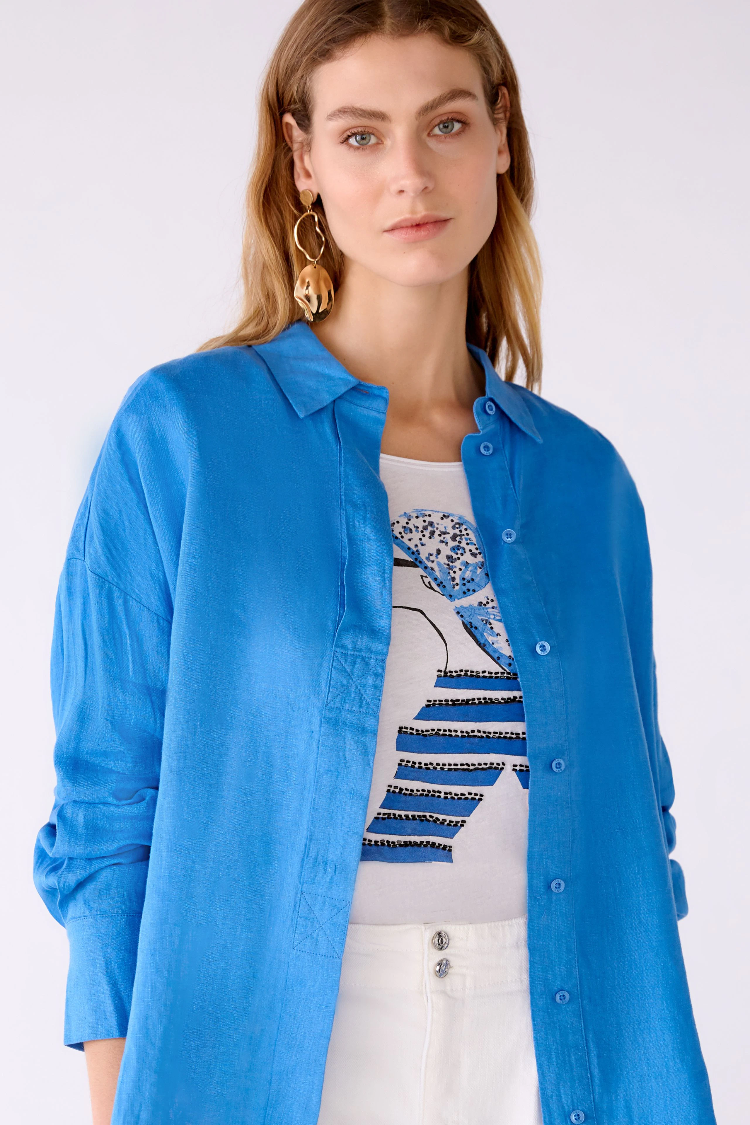 Image 5 of Shirt blouse 100% linen in campanula | Oui