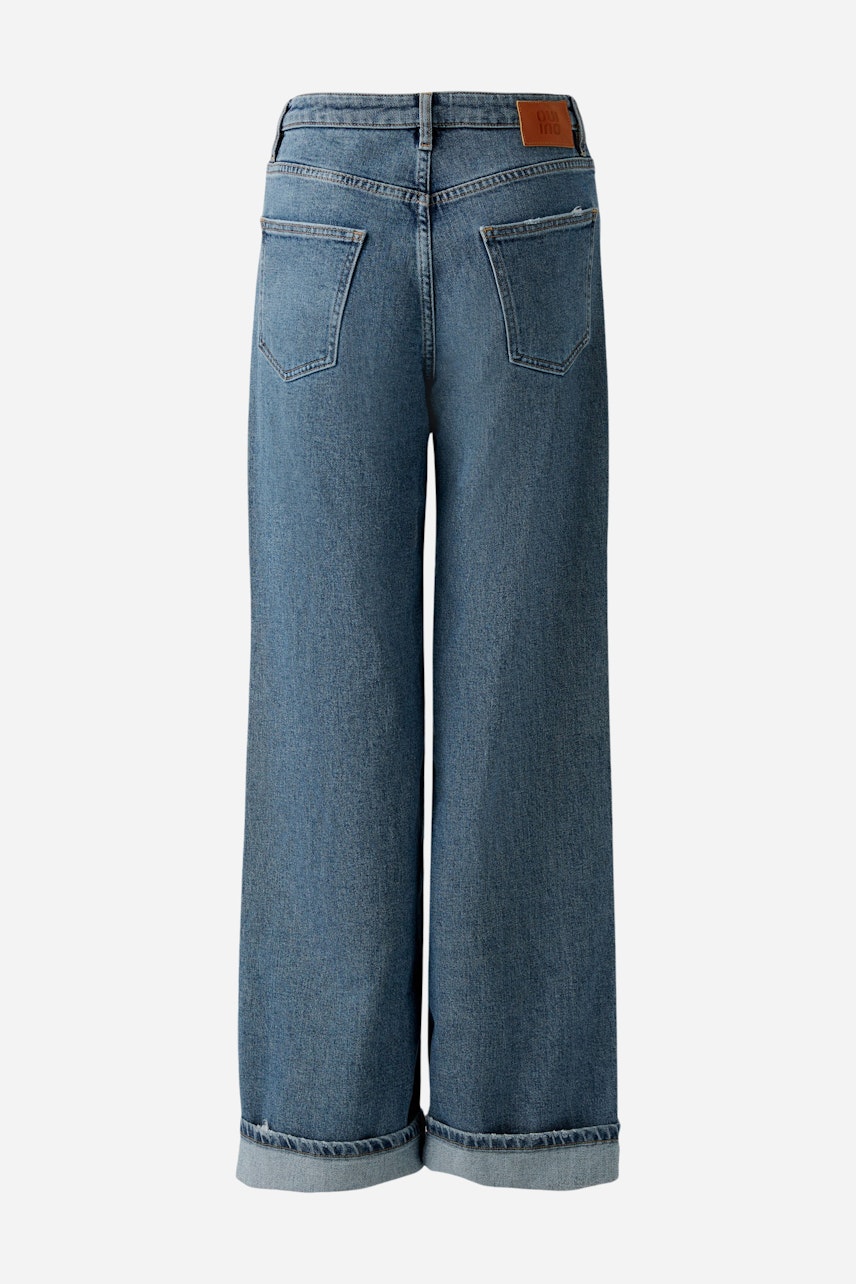 Bequeme Damen-Jeans Straight: Weite, lässige Passform mit umgeschlagenem Saum und klassischen Taschen.