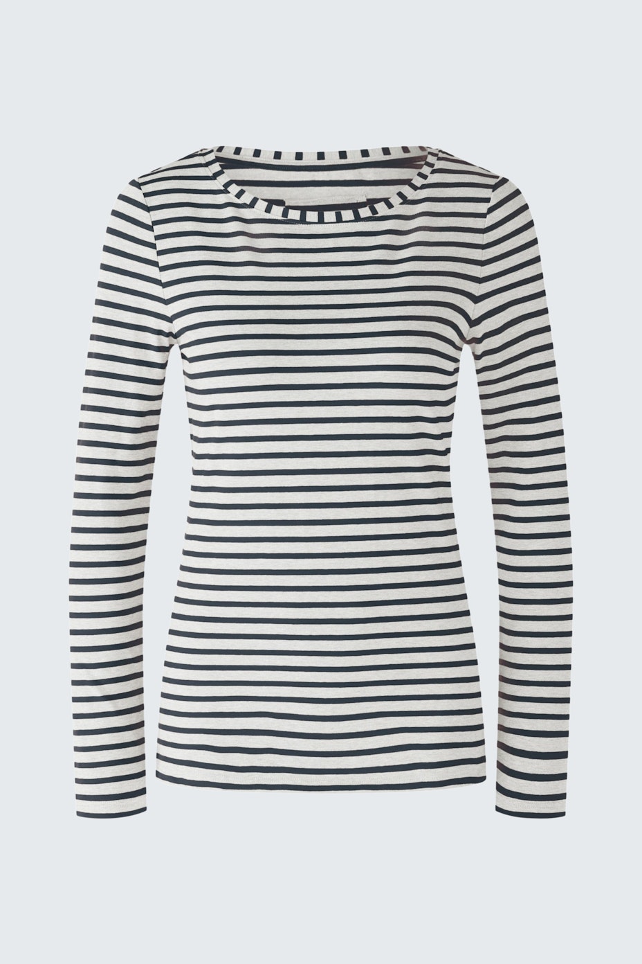 Stylish long-sleeve shirt: A woman in a striped pullover, perfect for casual outings.