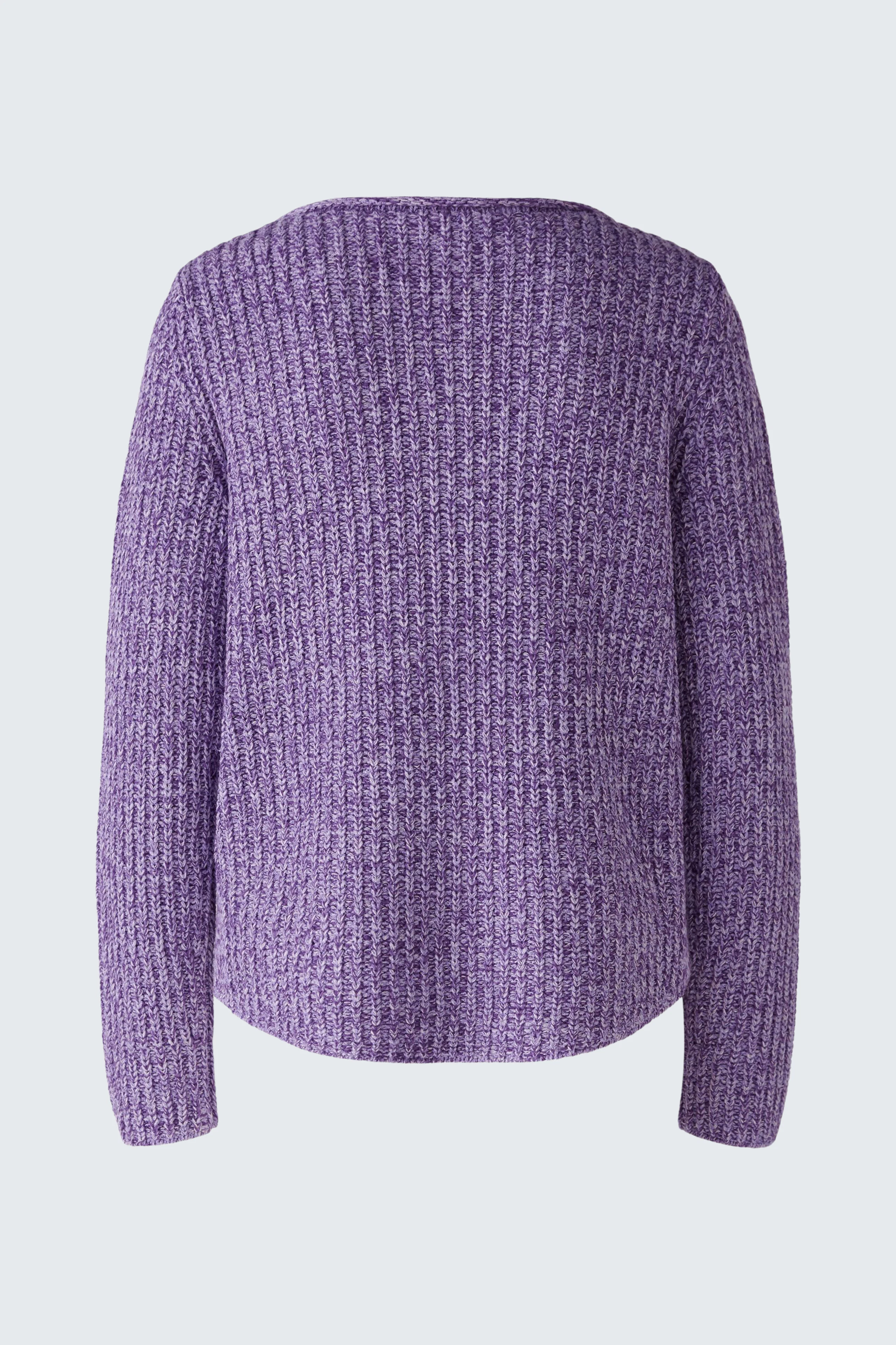 Cozy women's pullover in soft purple knit, featuring a relaxed fit and textured design.