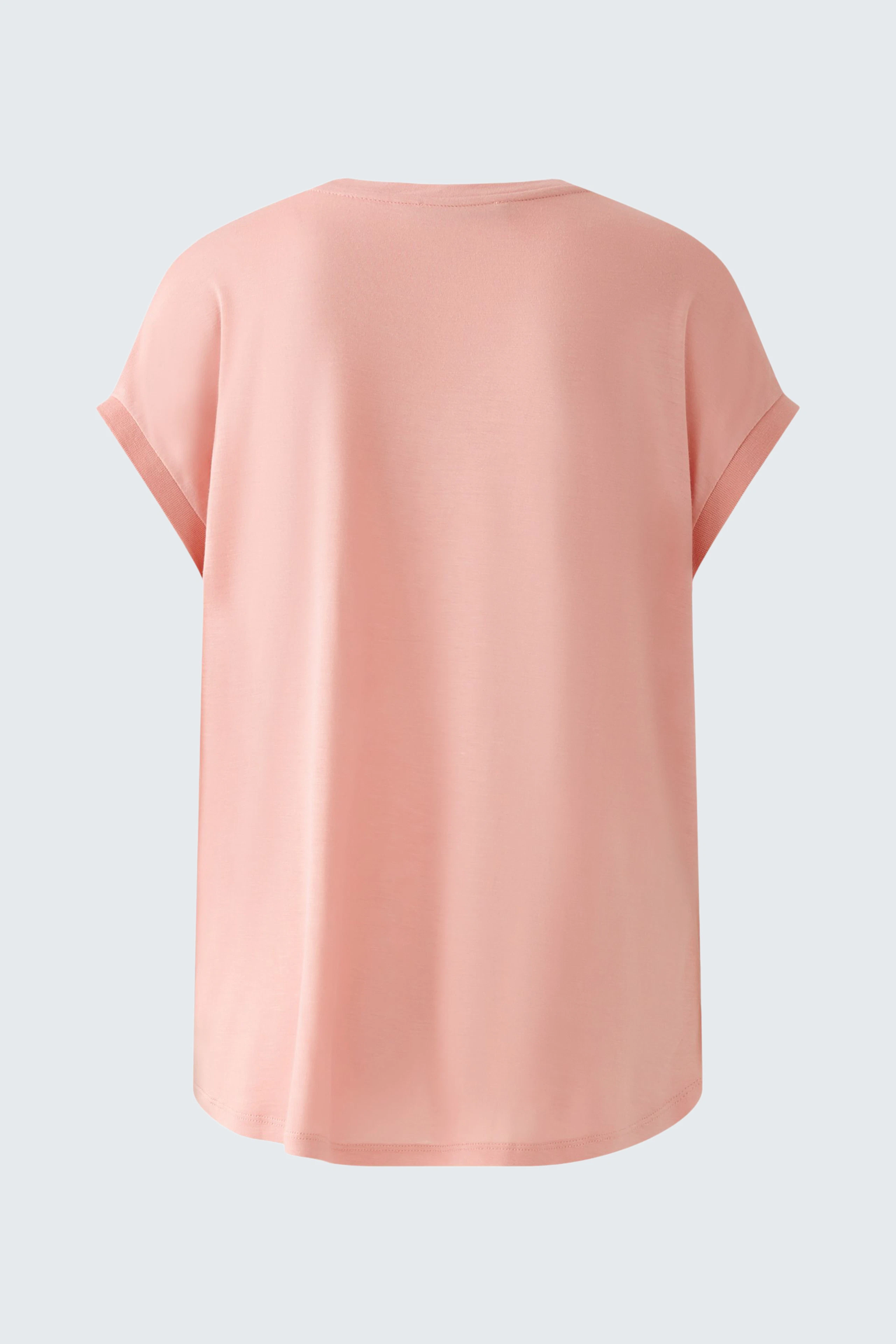Casual women's blouse shirt in soft pink, featuring a relaxed fit and short sleeves.