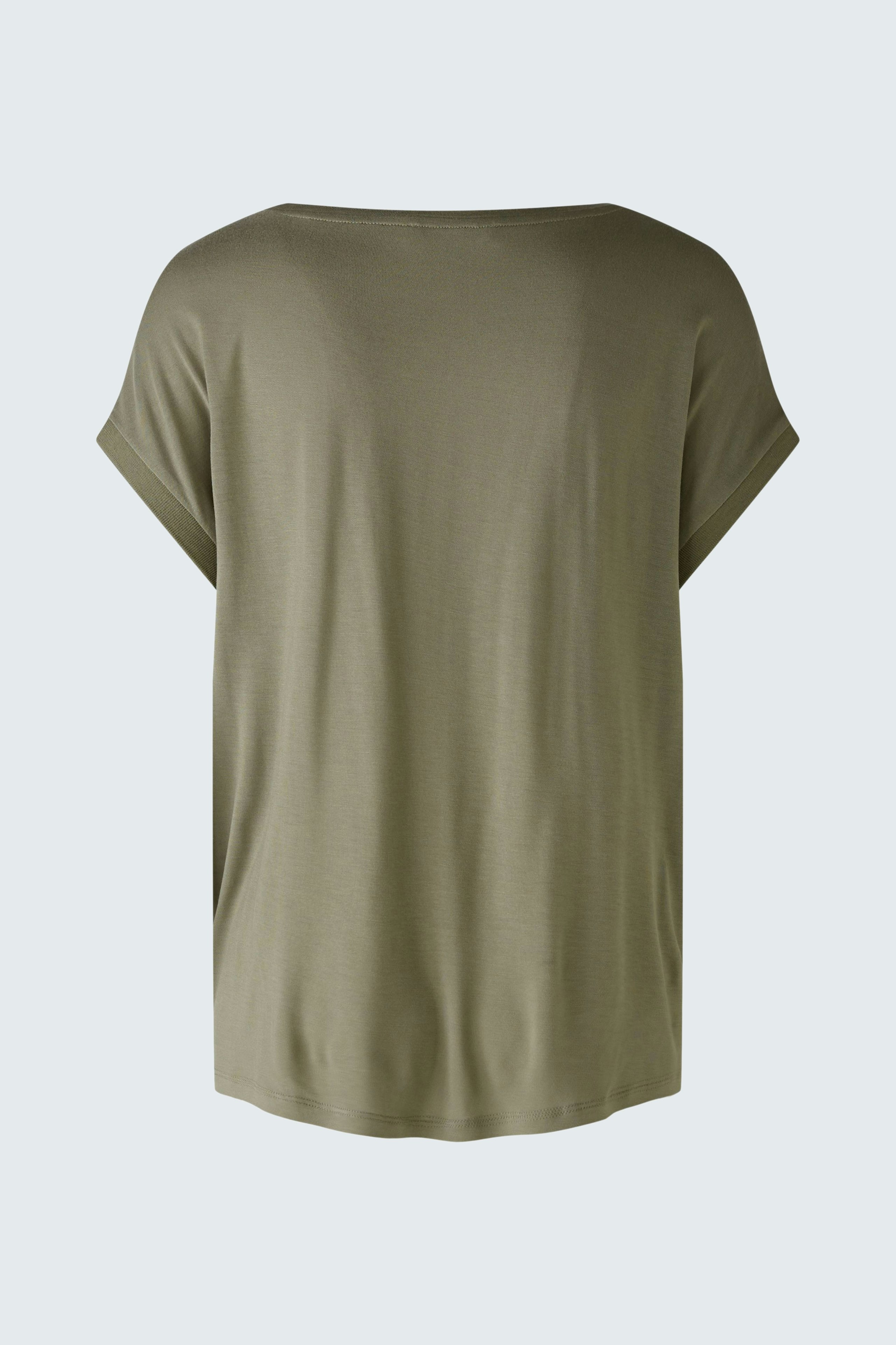 Casual women's blouse shirt in olive green, featuring a relaxed fit and short sleeves.