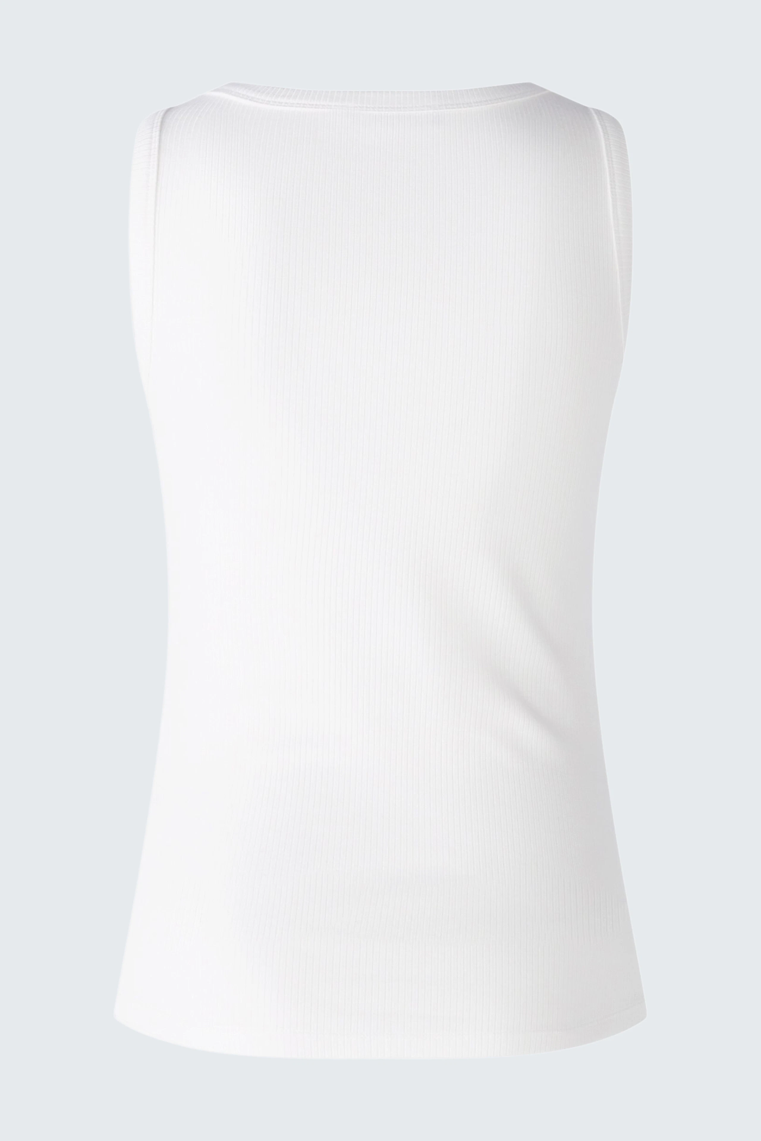 Elegantes Damen-Top: Schlichte, weiße ärmellose Bluse für einen modernen Look.