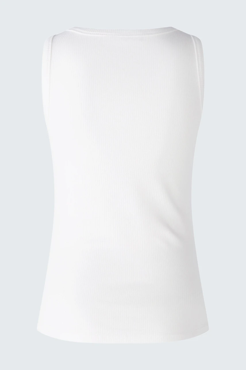 Elegant women's top: A sleek white sleeveless design, perfect for layering or wearing alone.