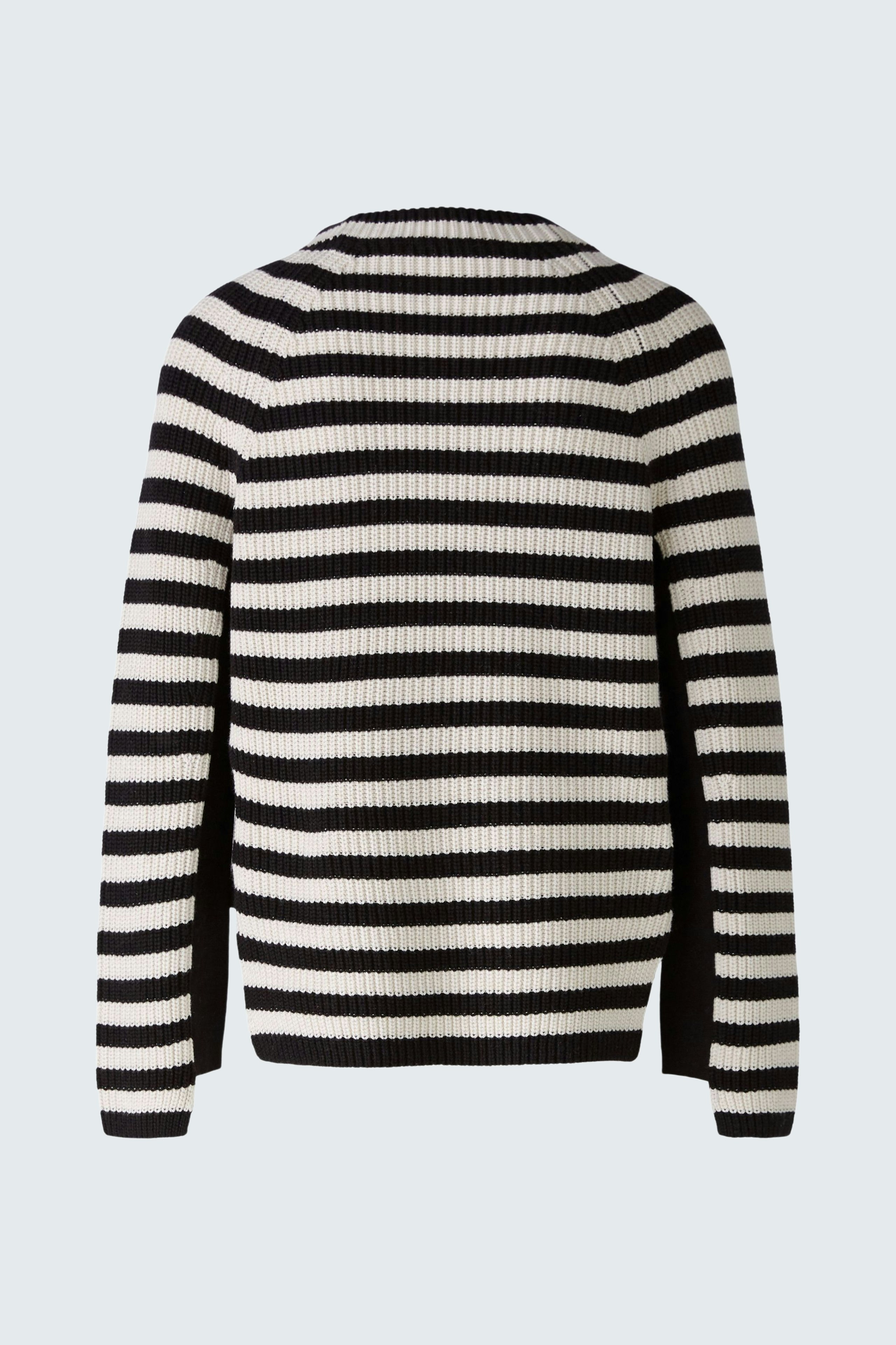Stylish women's pullover: Black and white striped knit pullover with a relaxed fit.