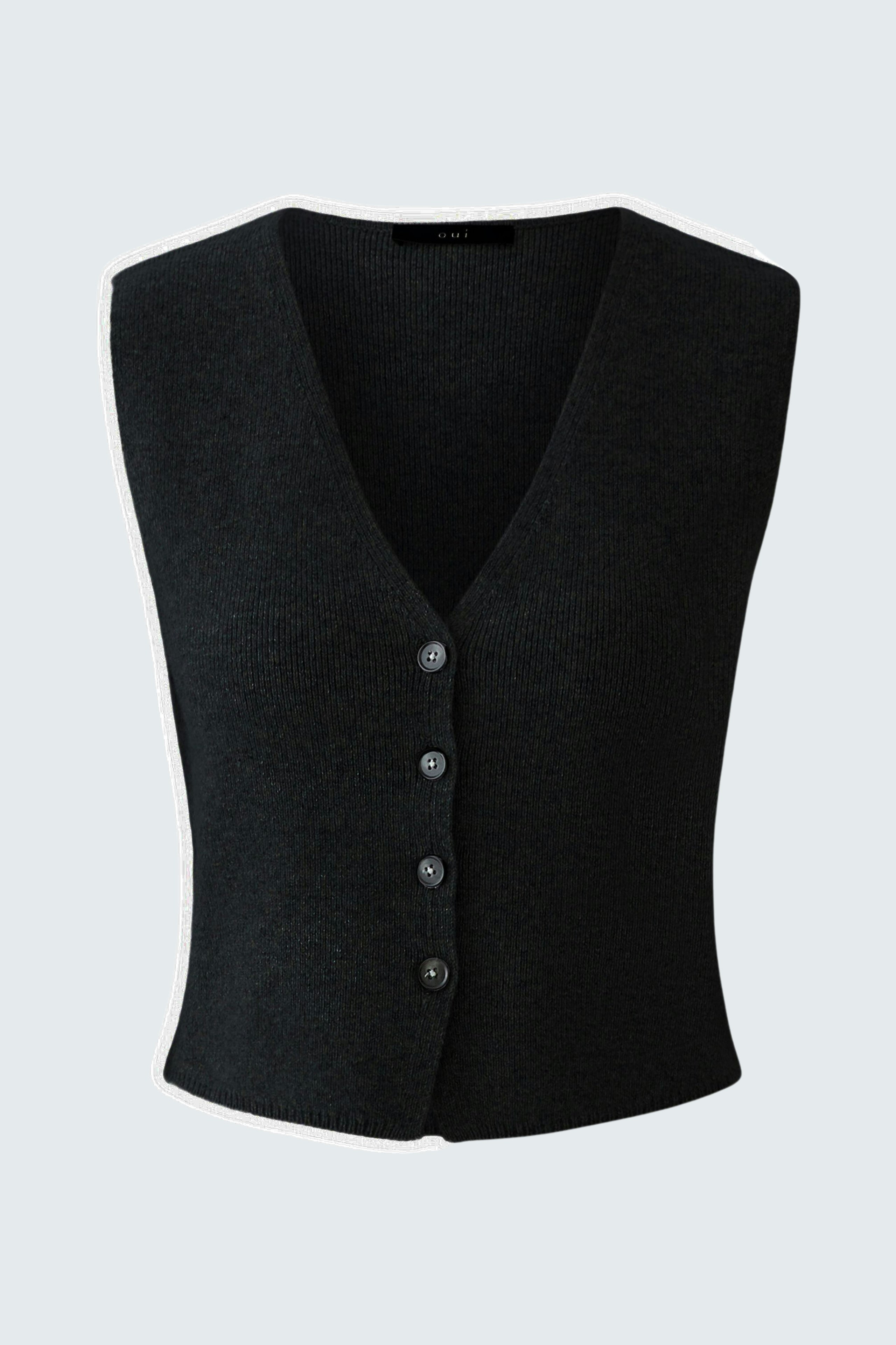 Chic women's vest: A stylish black vest with buttons, perfect for layering.