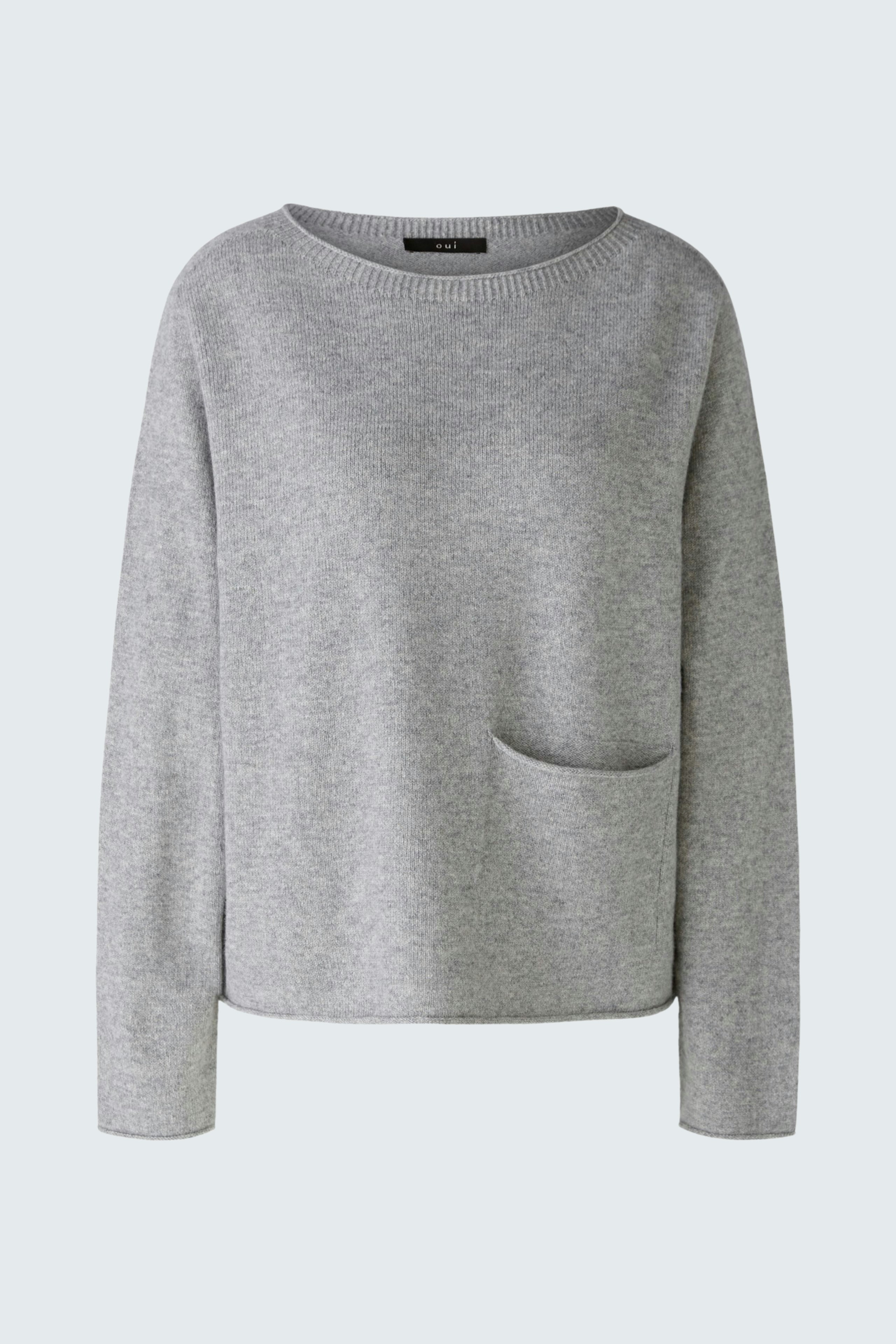 Eleganter Damen-Pullover: Grauer, lässiger Pullover mit praktischer Tasche für einen modernen Look.
