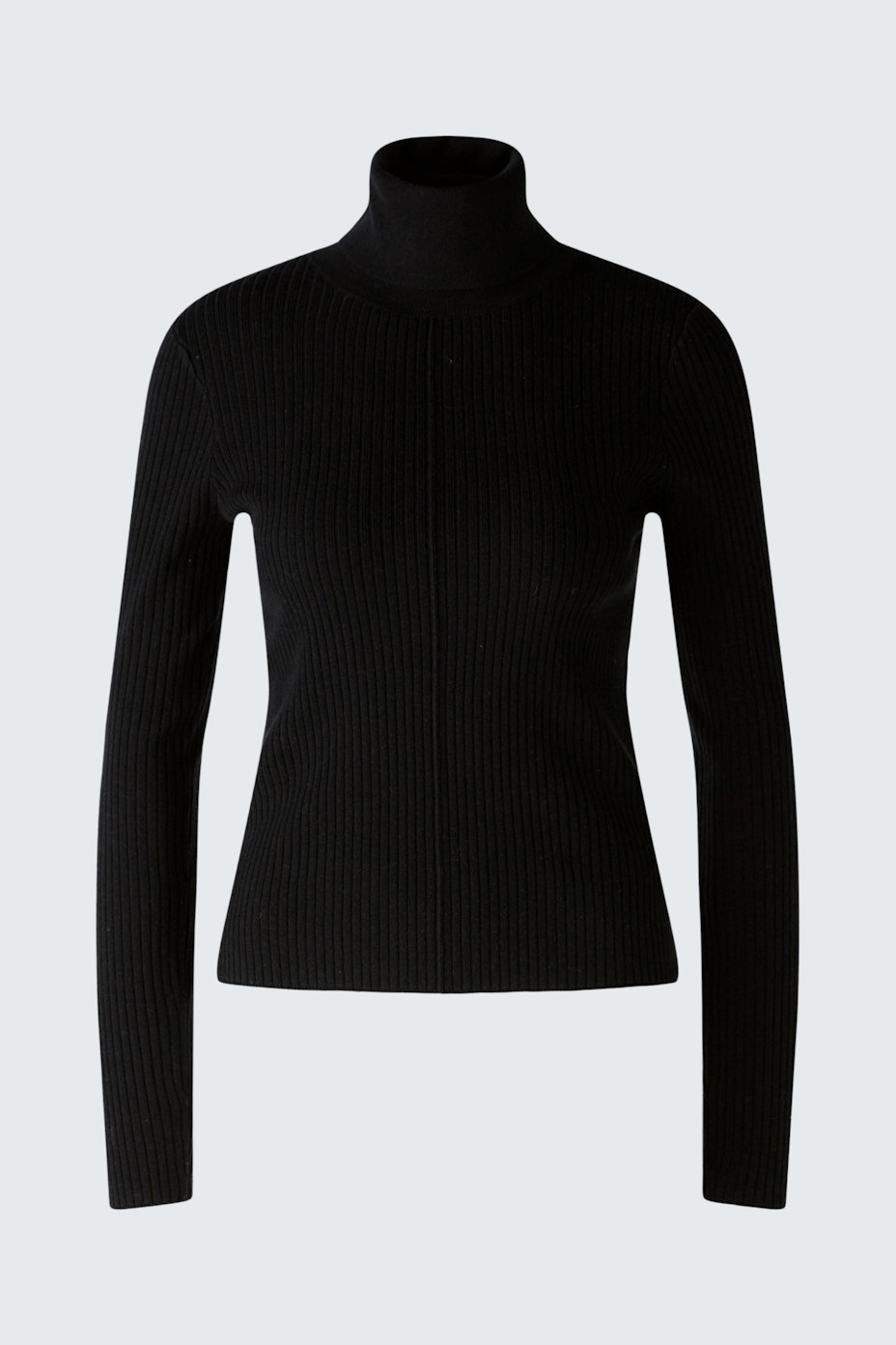 Eleganter Damen-Pullover: Schwarzer, gerippter Rollkragenpullover mit langen Ärmeln.