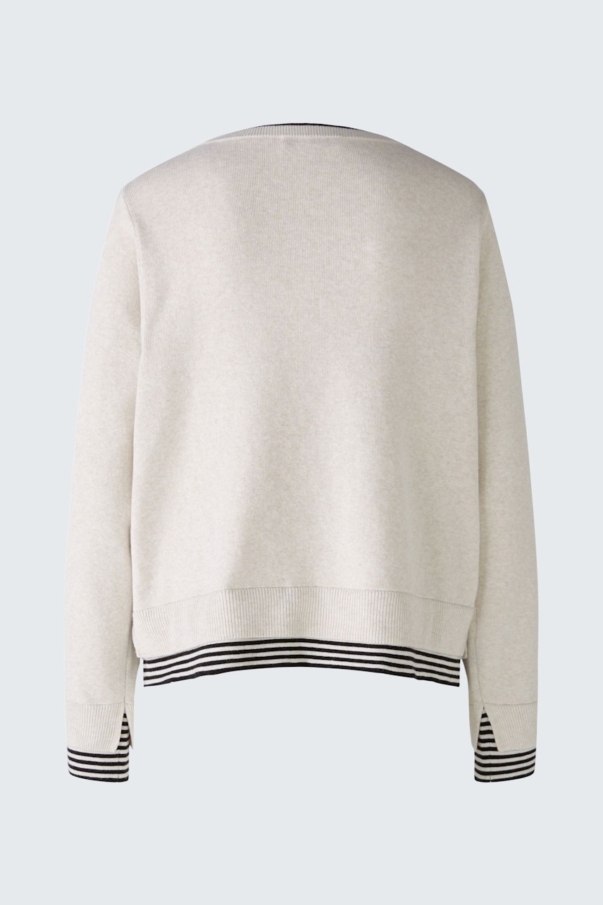 Casual women's pullover: Light gray with striped cuffs, perfect for a relaxed look.