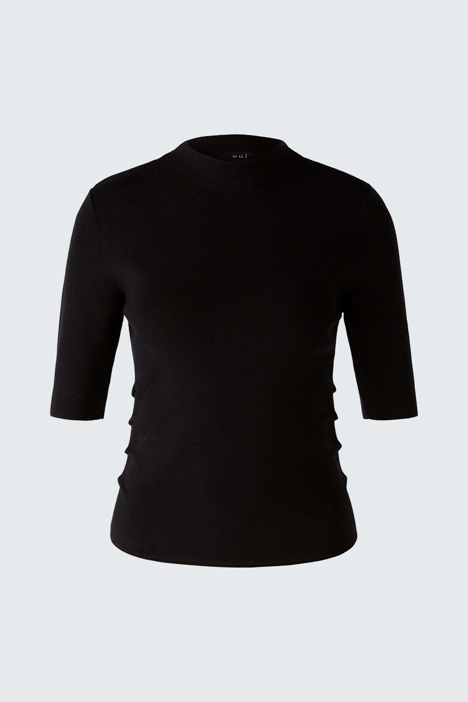 Eleganter Damen-Pullover in Schwarz mit kurzen Ärmeln, ideal für stilvolle Anlässe.