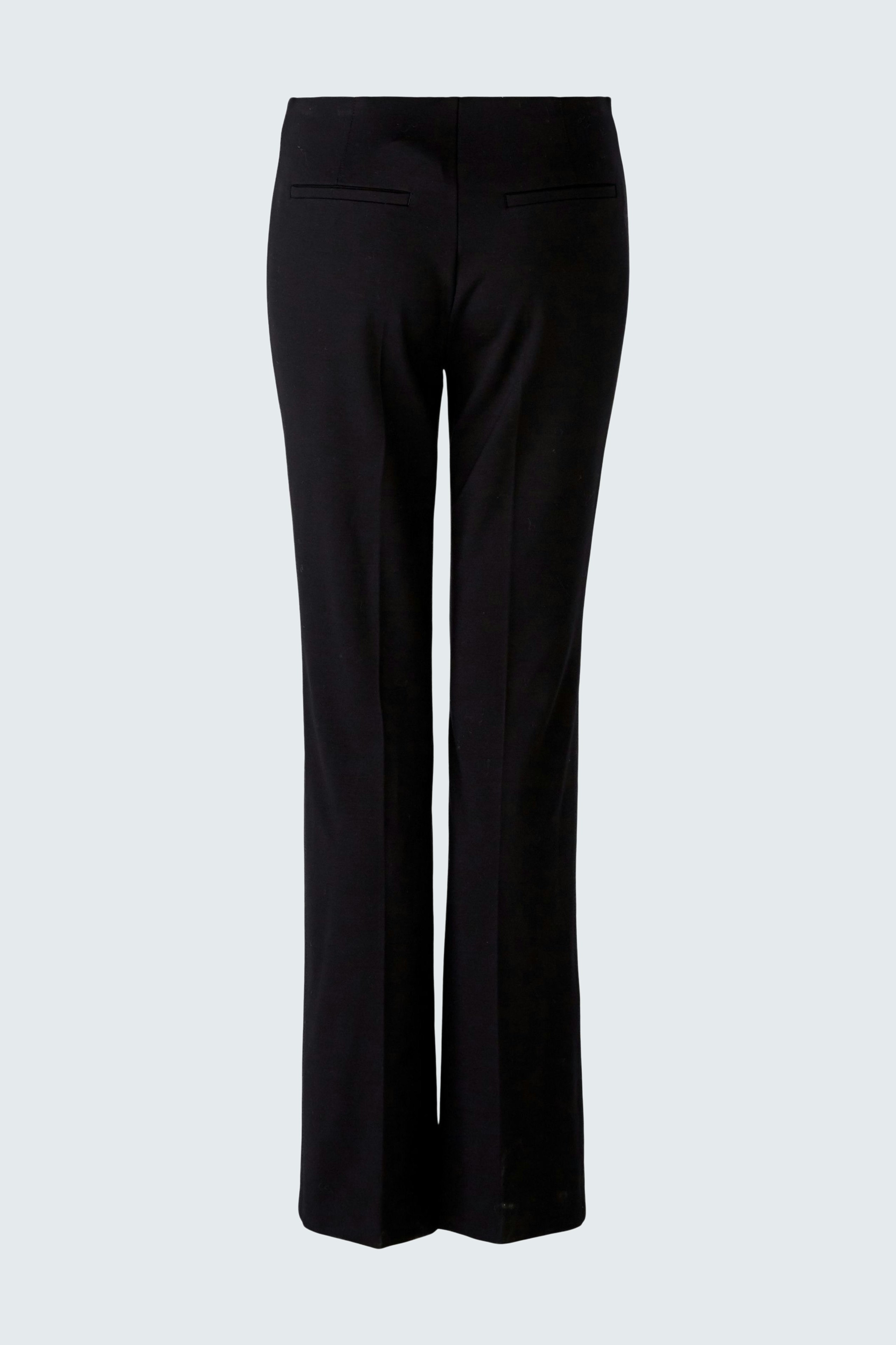 Elegant flared trousers: A stylish pair of black flared pants, perfect for a chic look.