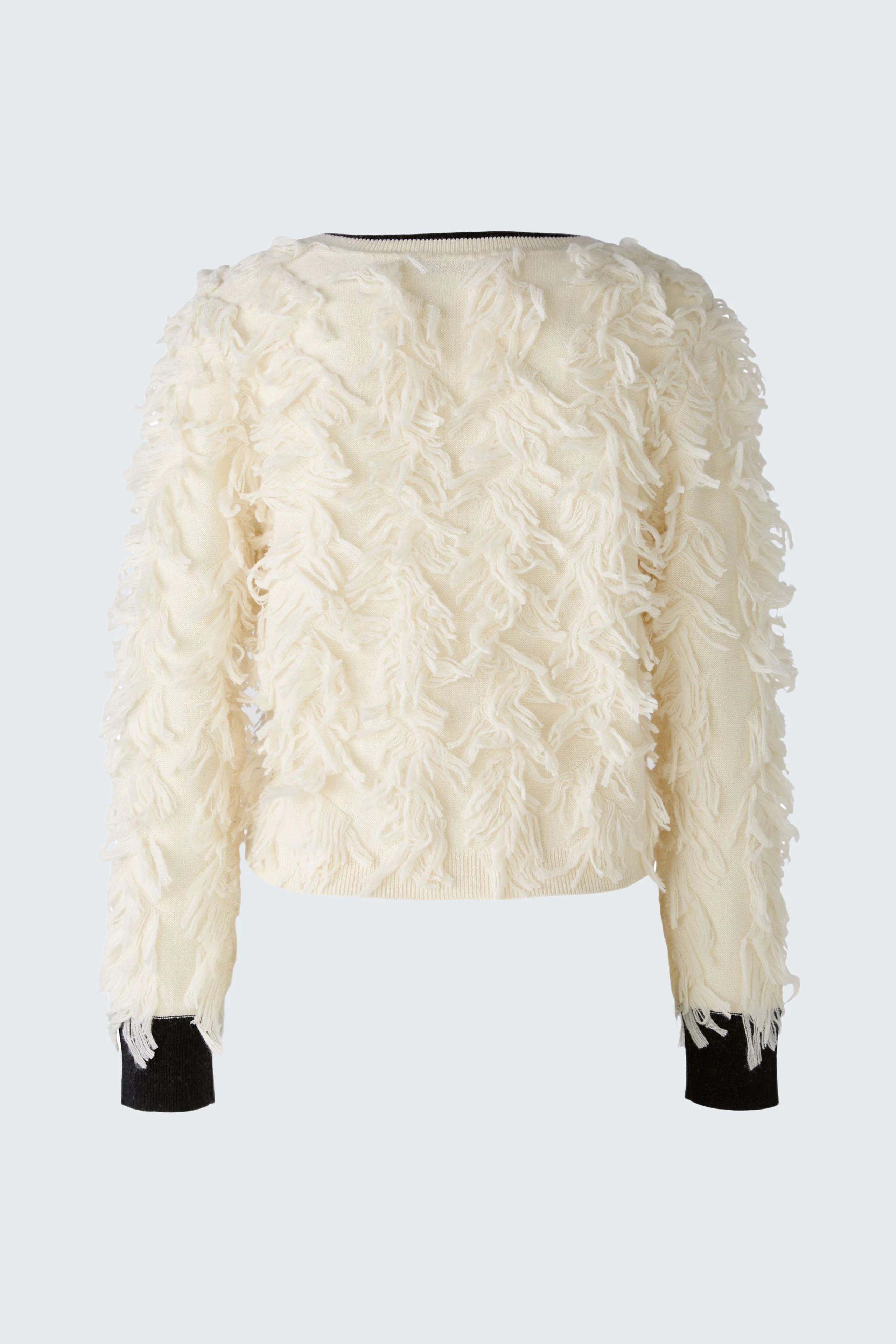 Stylish women's pullover: Cream-colored, textured design with long sleeves and ribbed cuffs.