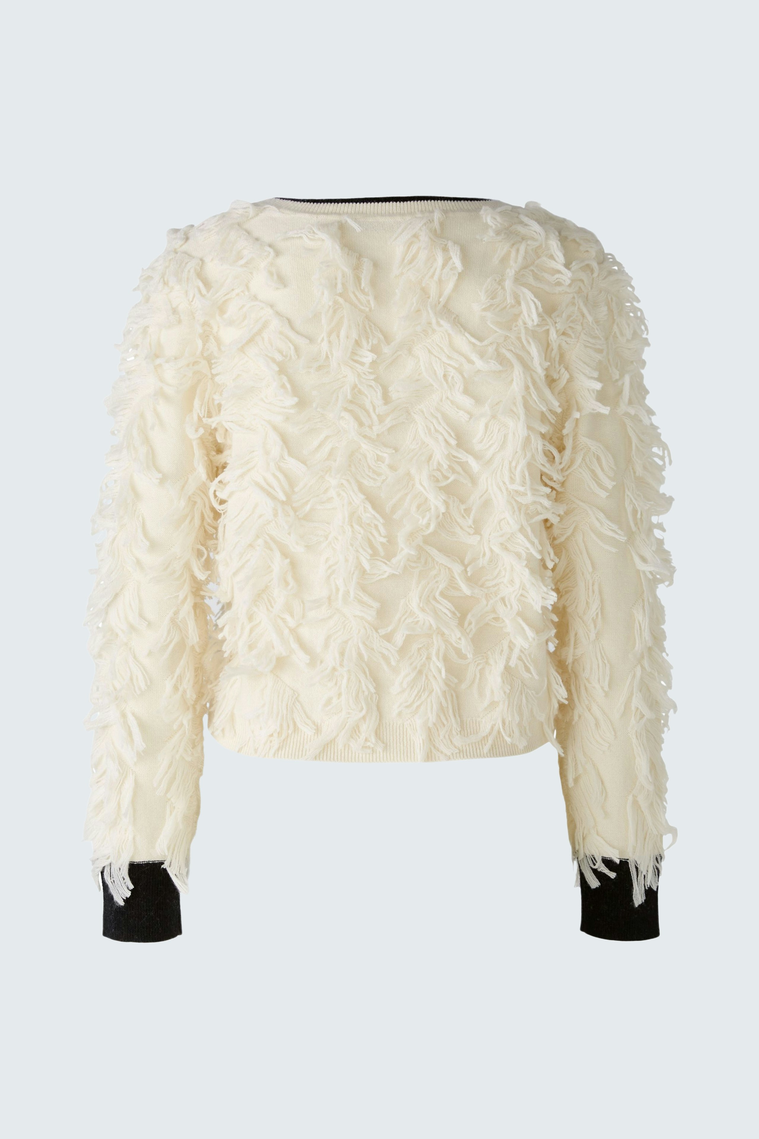 Stylish women's pullover: Cream-colored, textured design with long sleeves and ribbed cuffs.