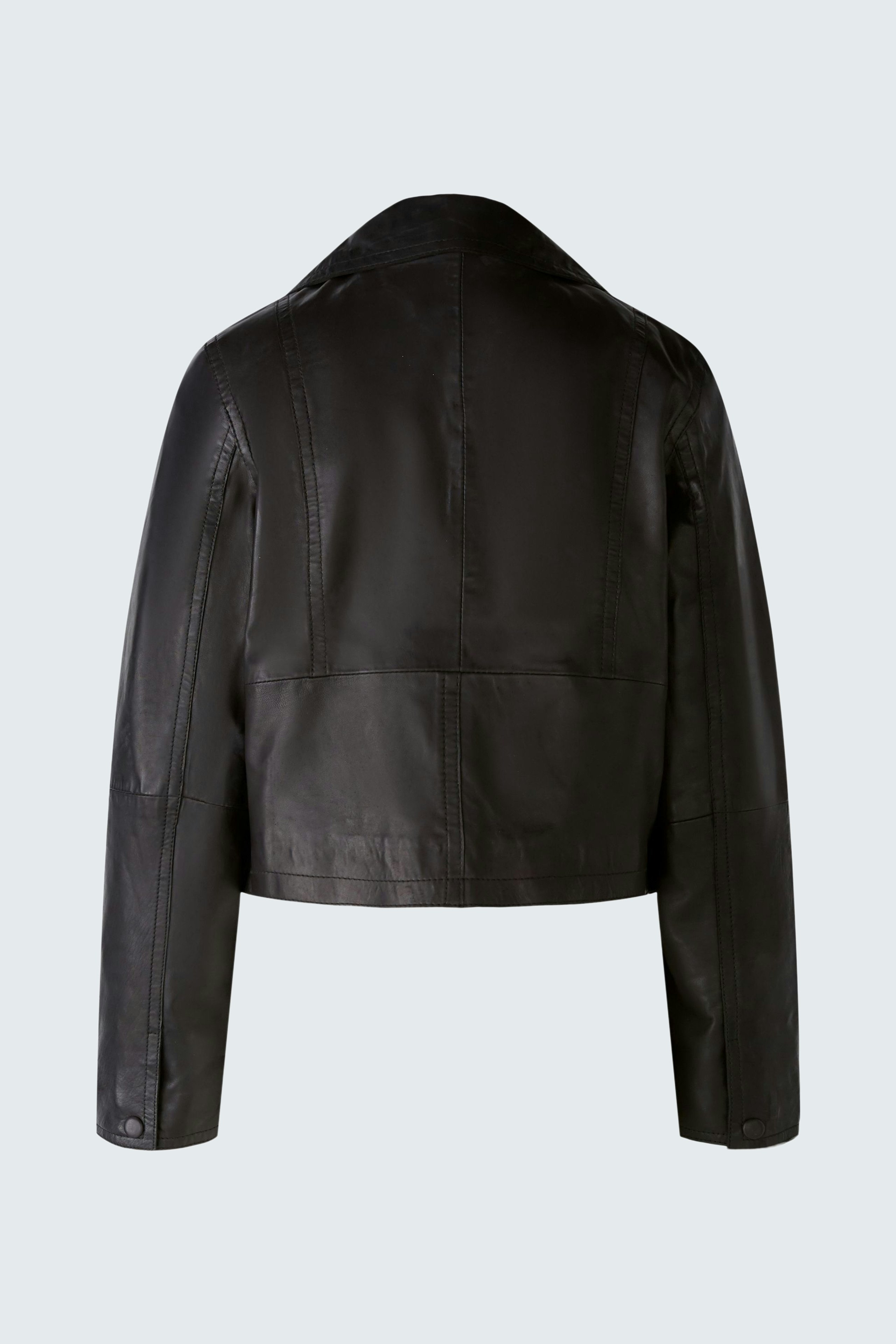 Stylish women's biker jacket: A sleek black leather design with a cropped fit, perfect for a modern look.