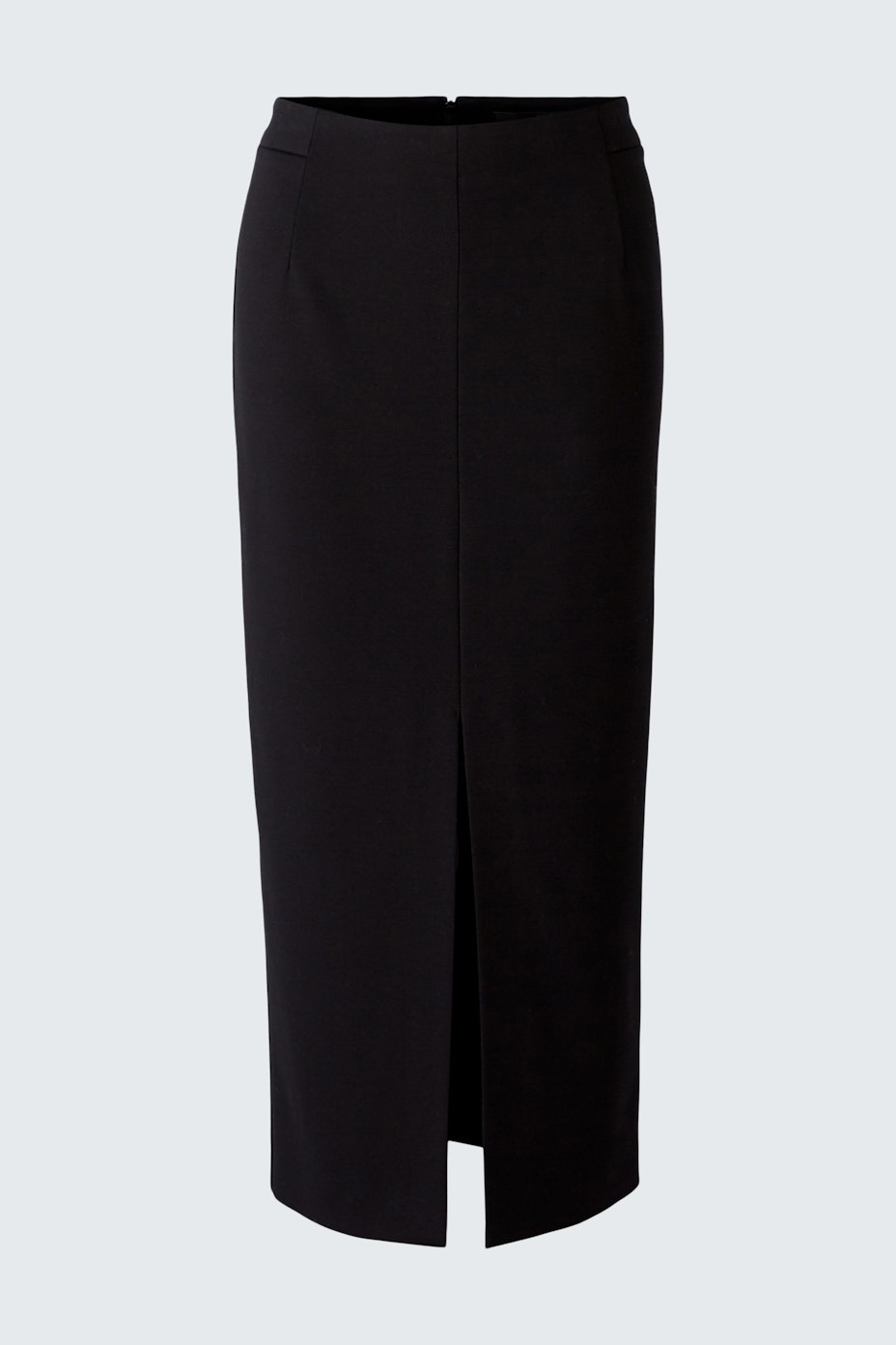 Elegant pencil skirt in black with a stylish slit, perfect for any occasion.