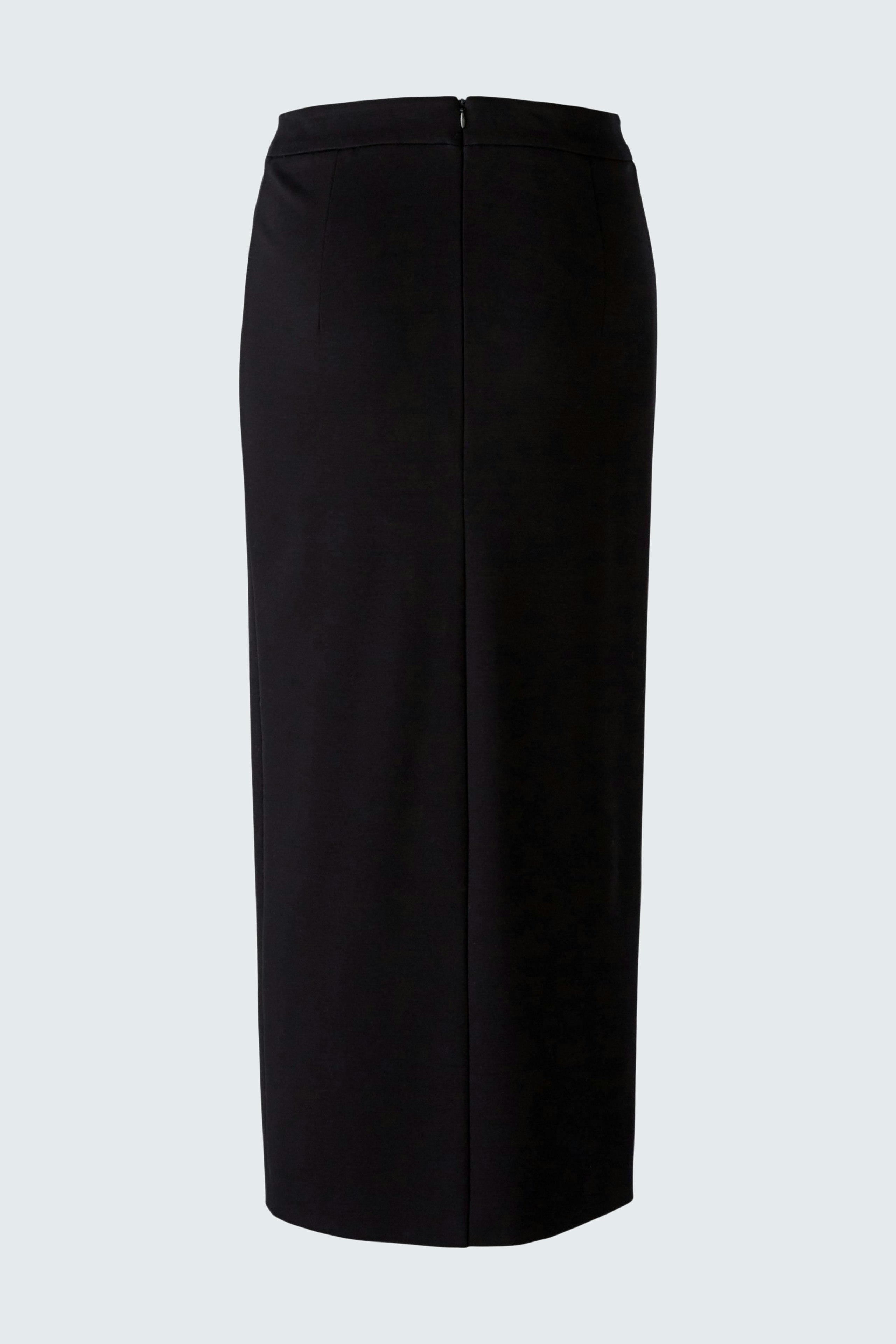 Elegant black pencil skirt, tailored fit, perfect for professional and formal occasions.