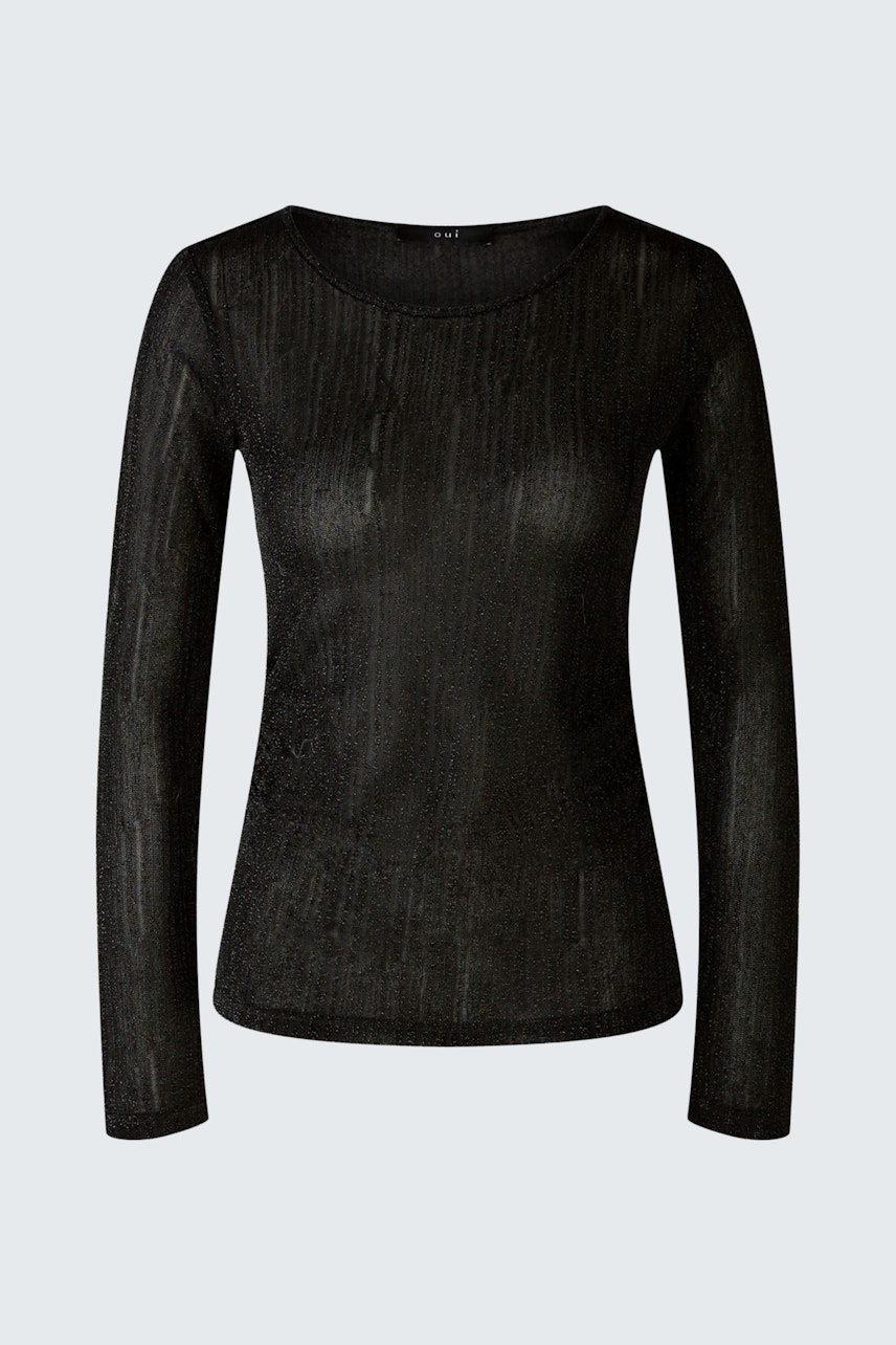 Elegant women's pullover: Black long-sleeve top with a subtle sheen, perfect for any occasion.