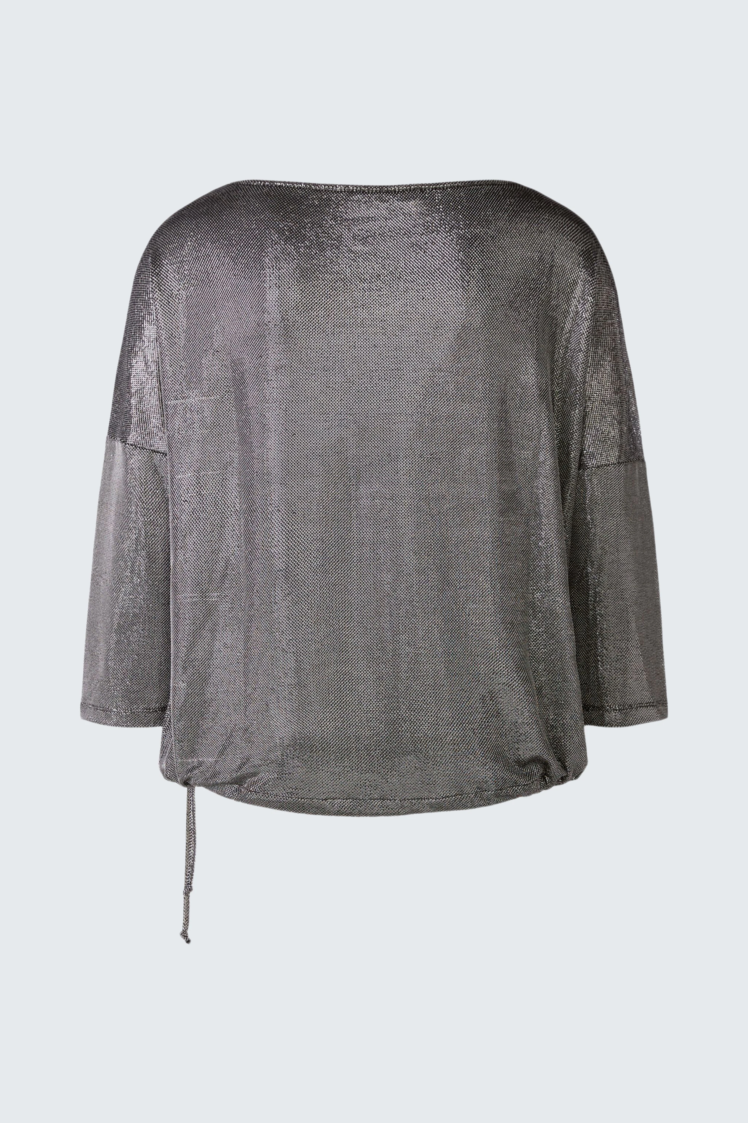 Elegantes Damen-T-Shirt in schimmerndem Grau mit lässigem Schnitt und seitlichem Bindeband.