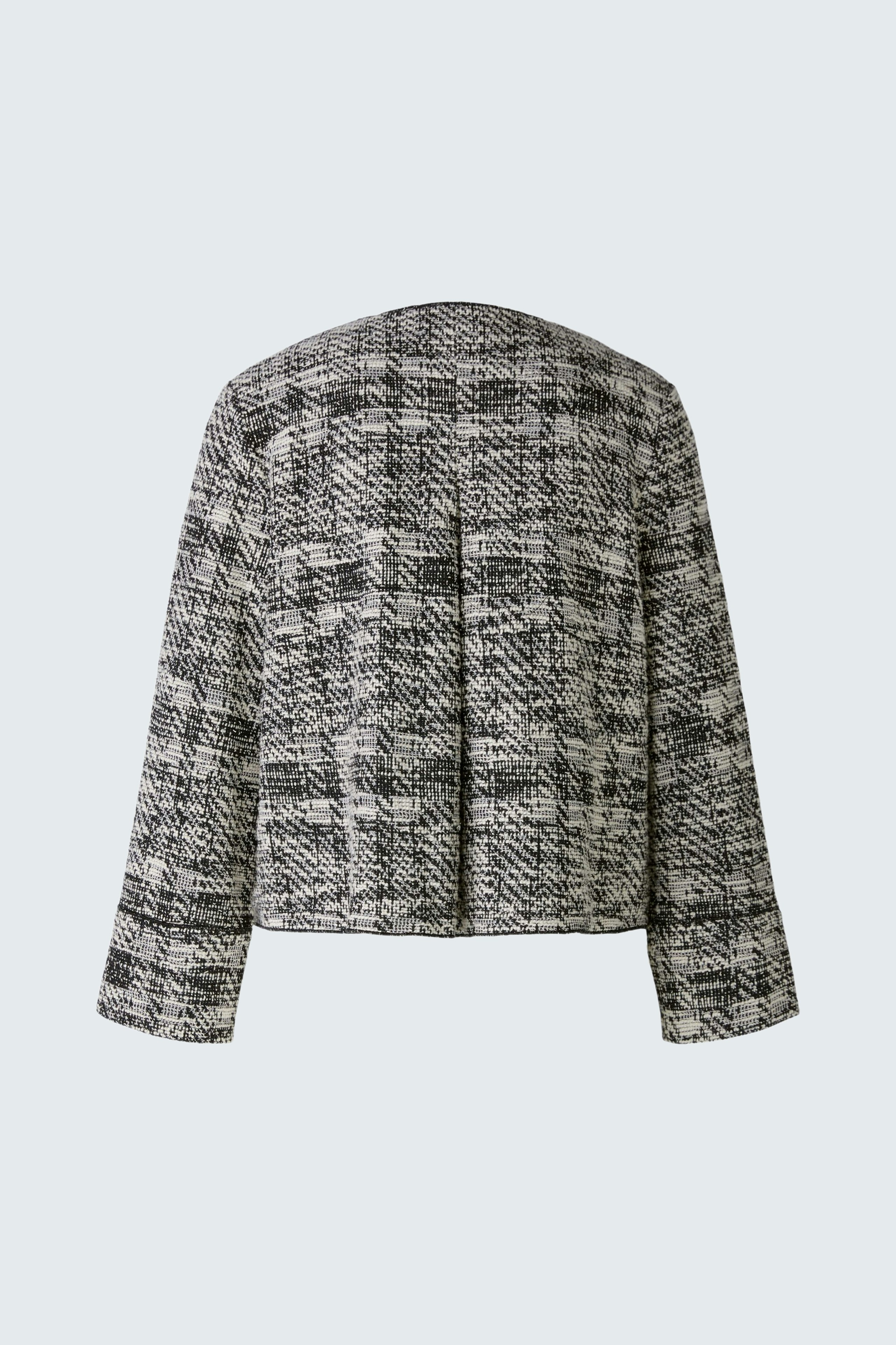 Eleganter Damen-Blouson: Rückansicht eines grauen, karierten Blousons mit lässigem Schnitt.