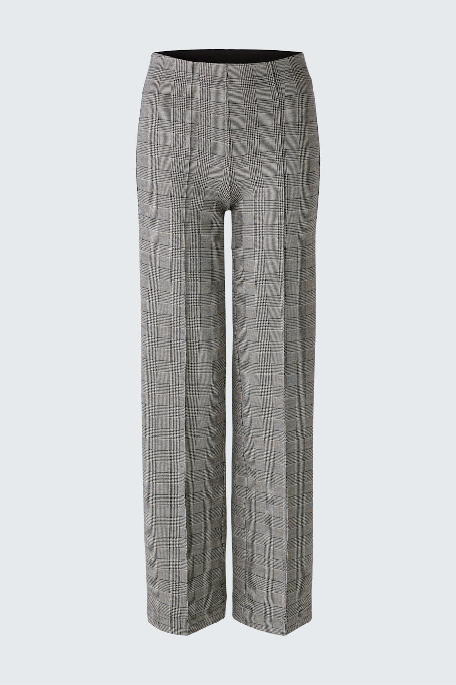 Stylish women's trousers: Gray wide-leg pants with a subtle check pattern, perfect for any occasion.