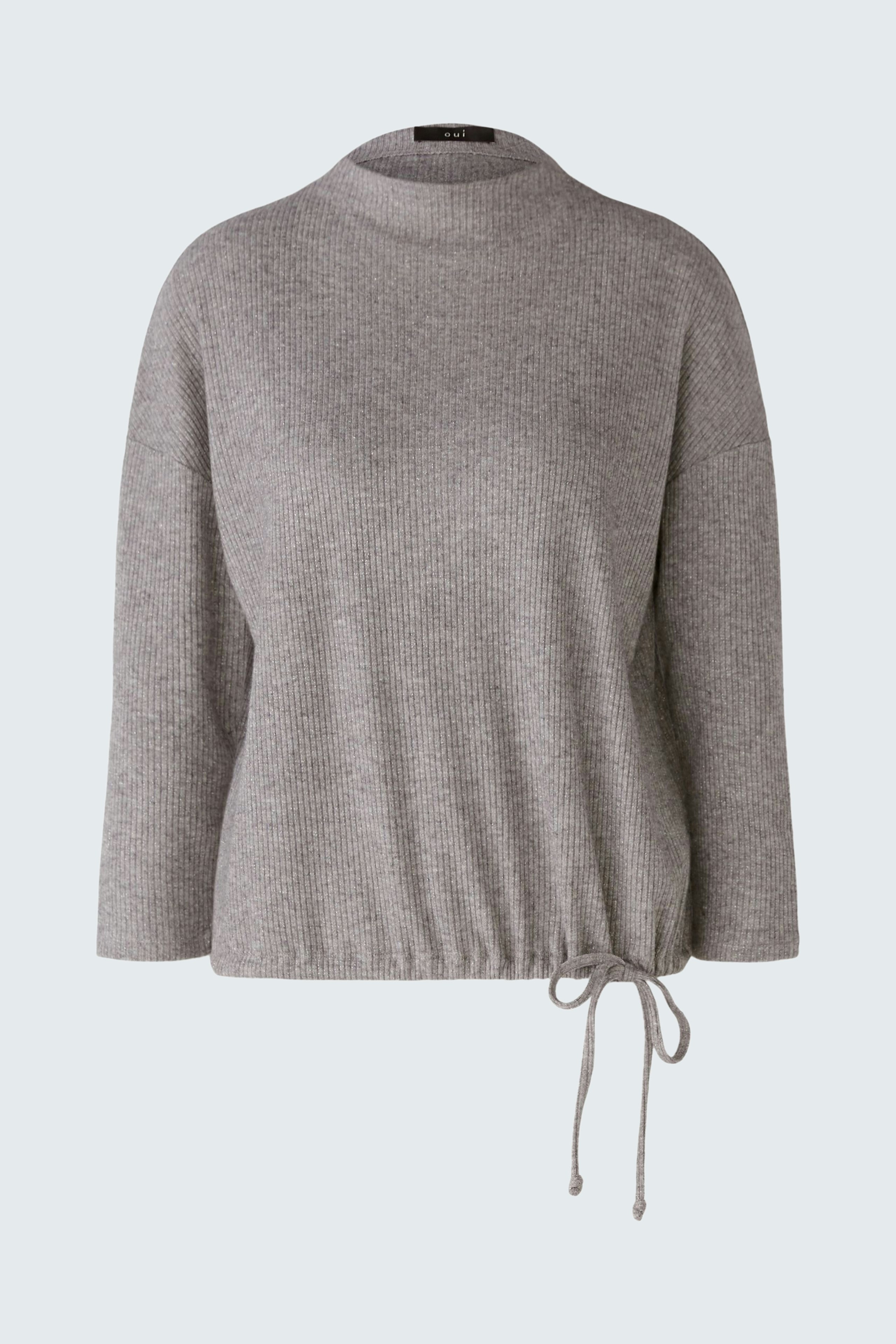 Stylish women's pullover in soft gray with a drawstring hem for a relaxed fit.