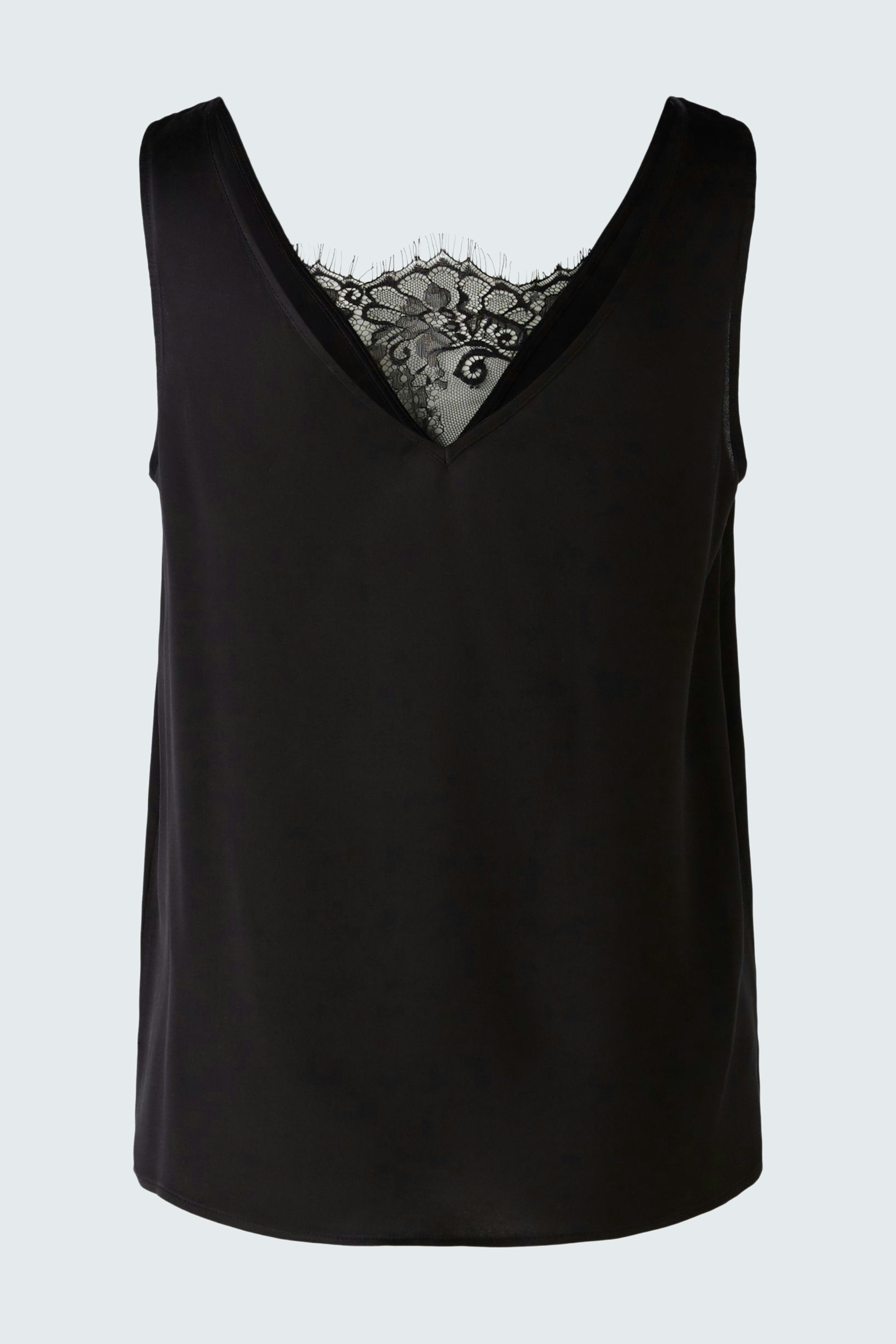 Elegant women's top in black with a delicate lace detail at the back.