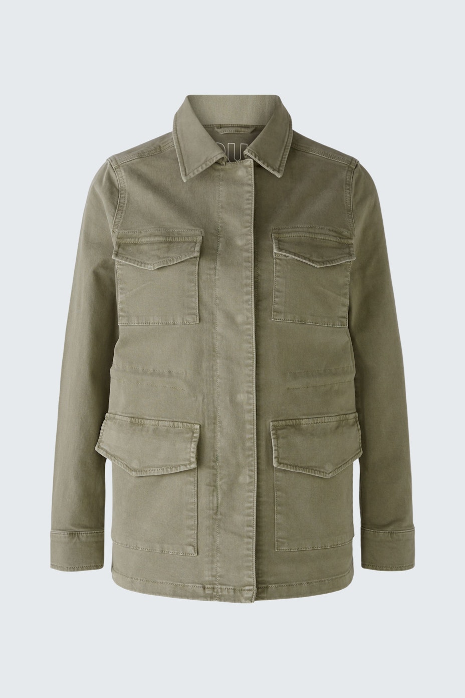 Moderne Fieldjacket: Damenjacke in Olivgrün mit praktischen Taschen und lässigem Schnitt.