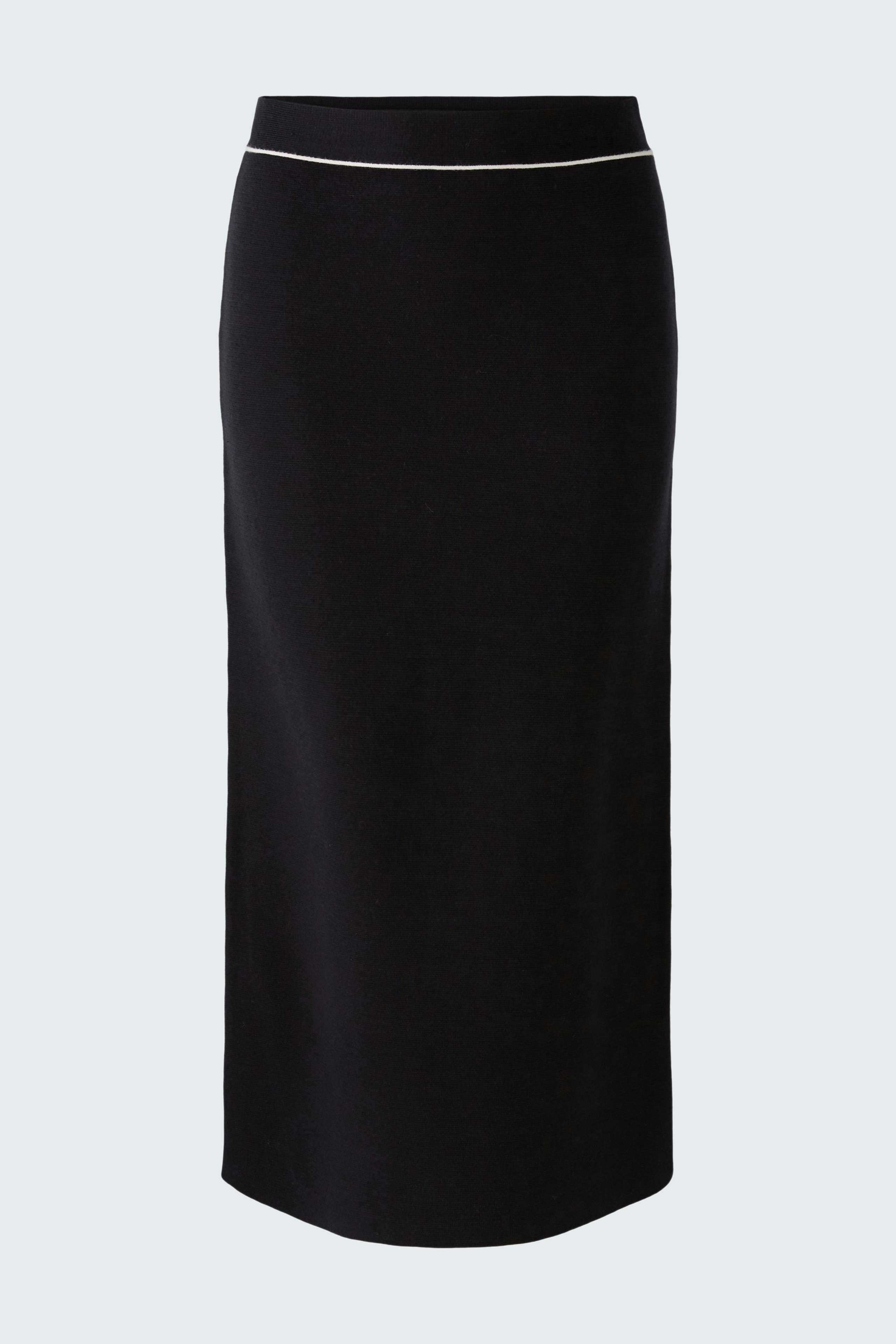 Elegant black knitted skirt for women, featuring a sleek design and comfortable fit.