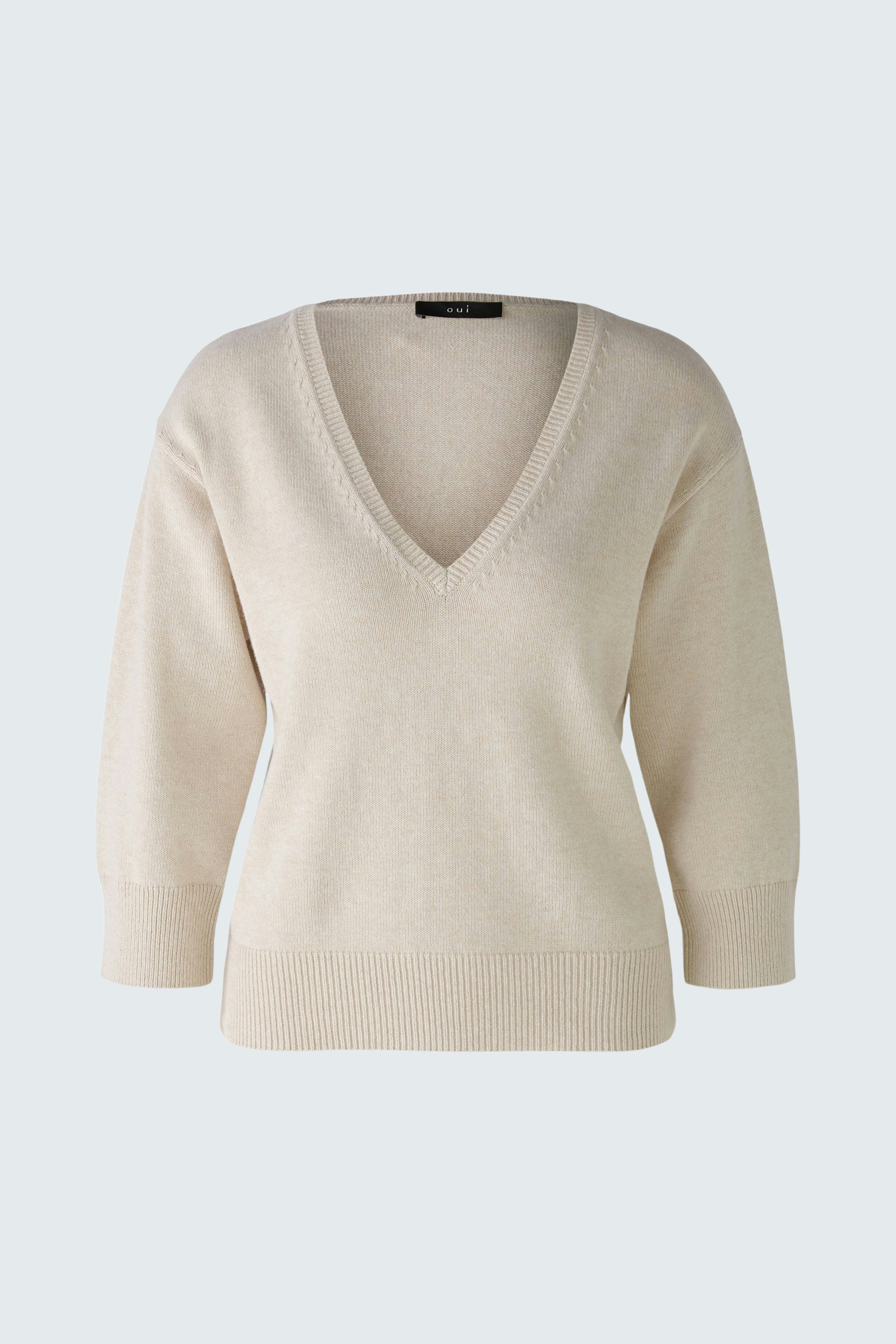 Eleganter Damen-Pullover in hellem Beige mit V-Ausschnitt und lässigem Schnitt.