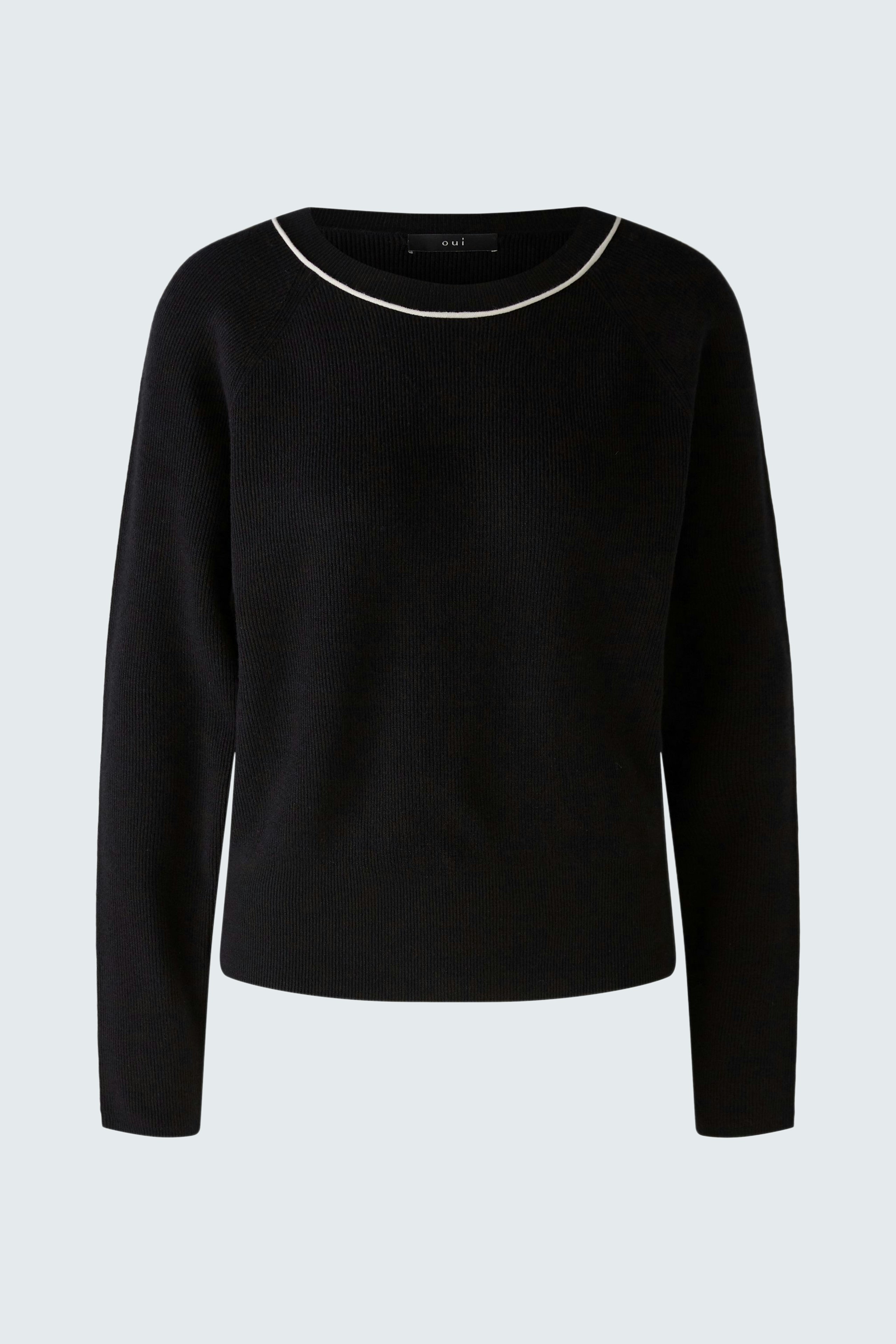 Elegant black pullover with a subtle neckline, perfect for stylish layering.