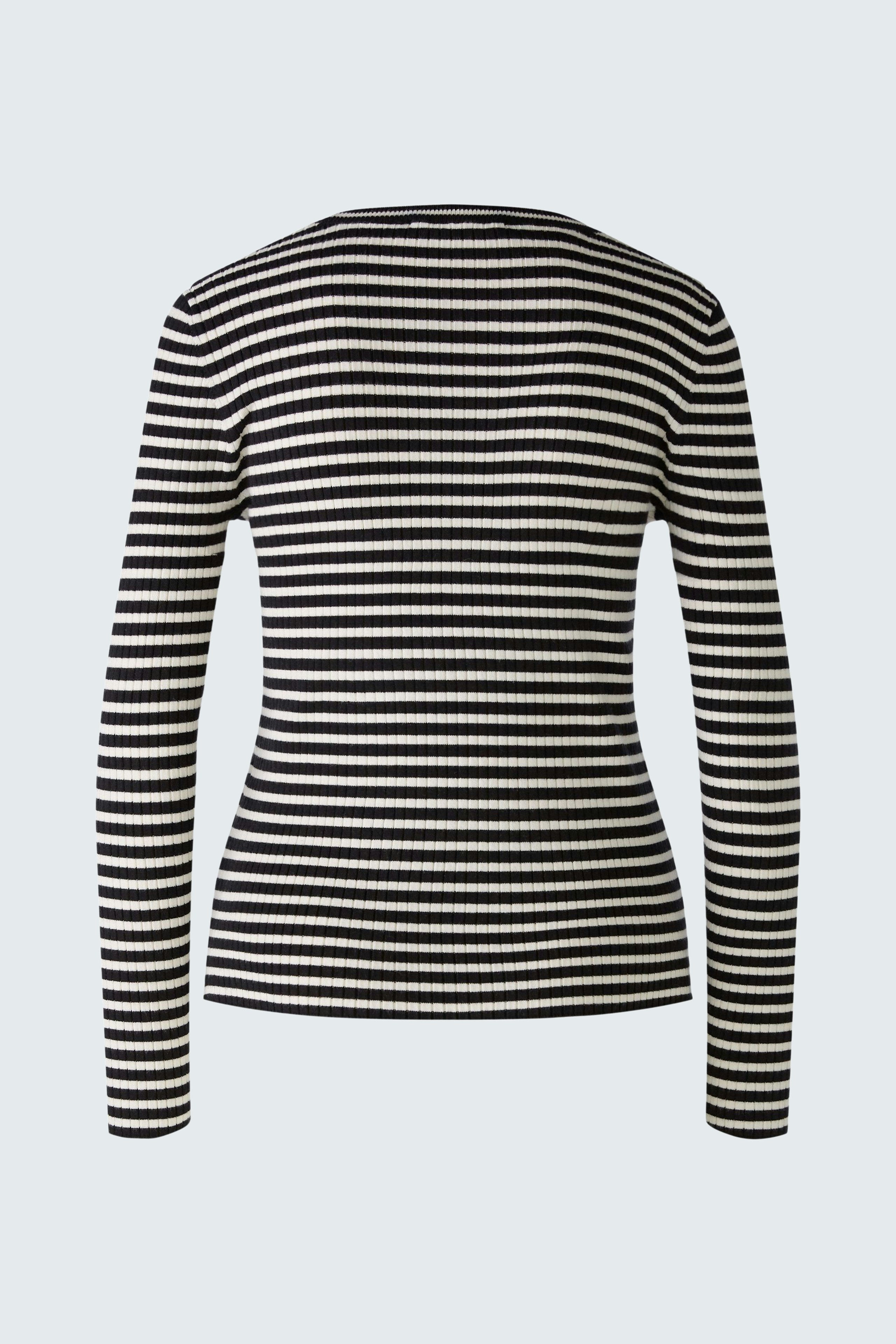 Damen-Pullover: Schwarz-weißer gestreifter Pullover mit langem Arm, ideal für lässige Outfits.