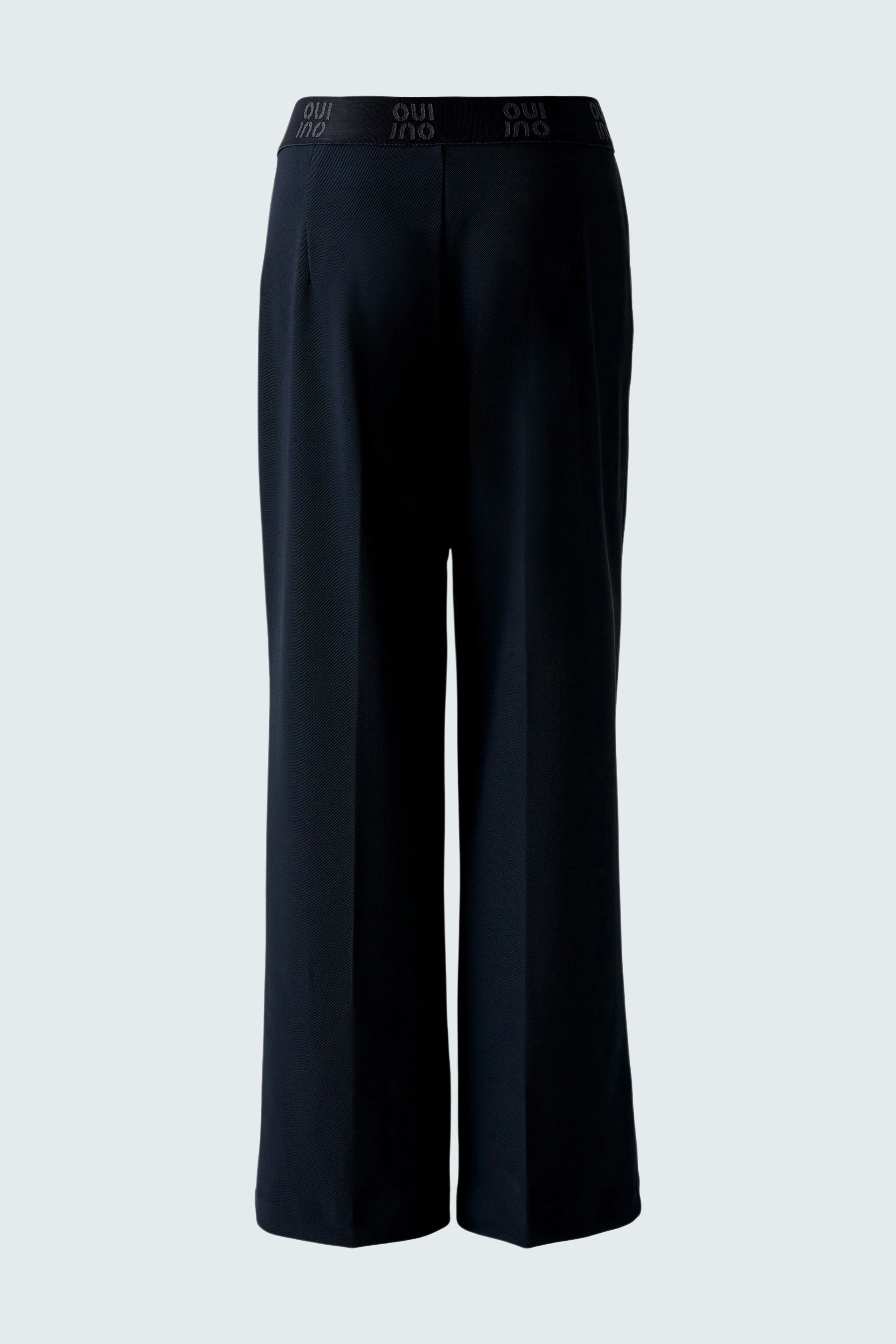 Elegant women's trousers in dark navy with a comfortable waistband, perfect for versatile styling.
