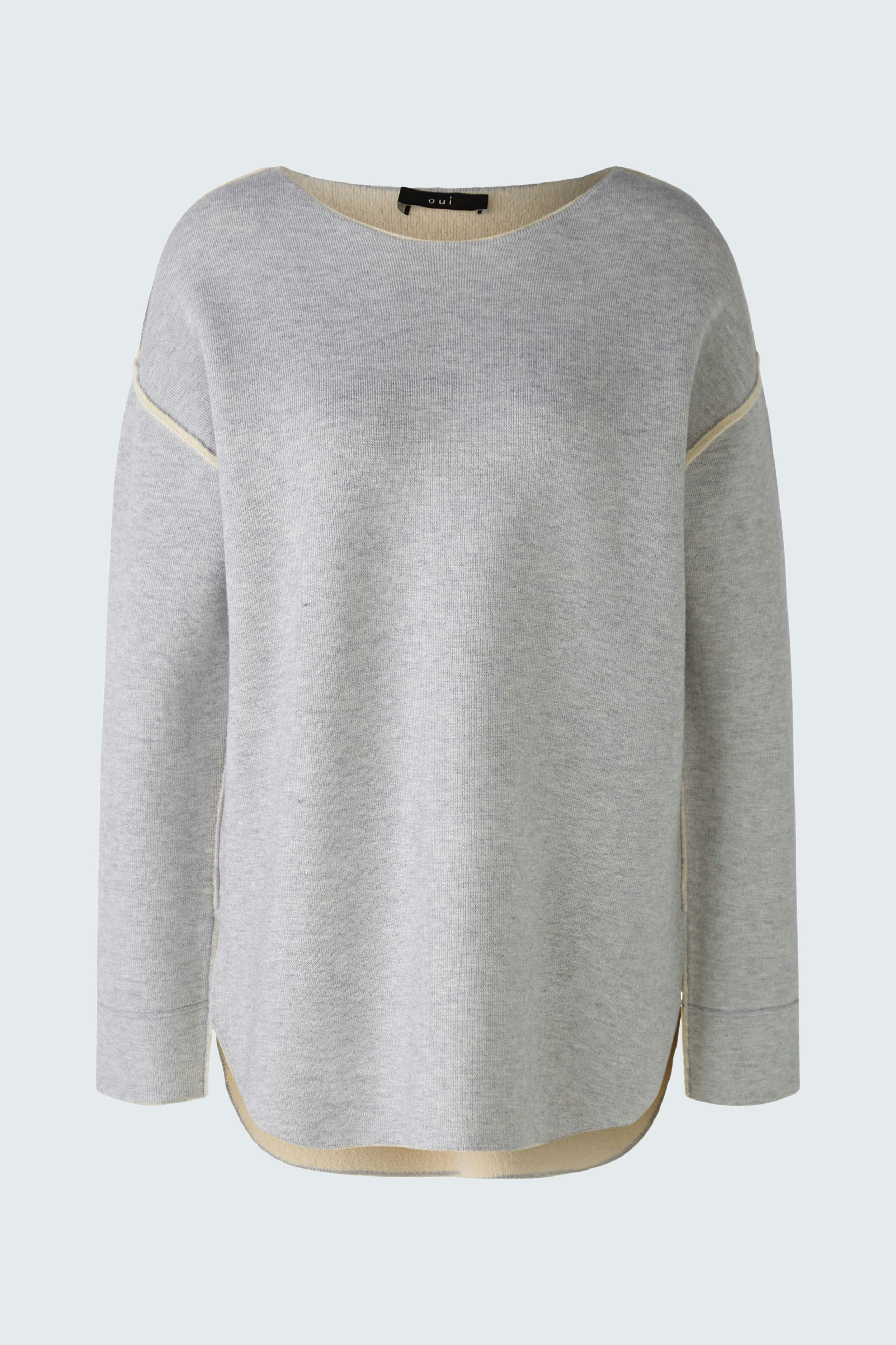 Casual women's pullover in light gray with a relaxed fit and contrasting hem.