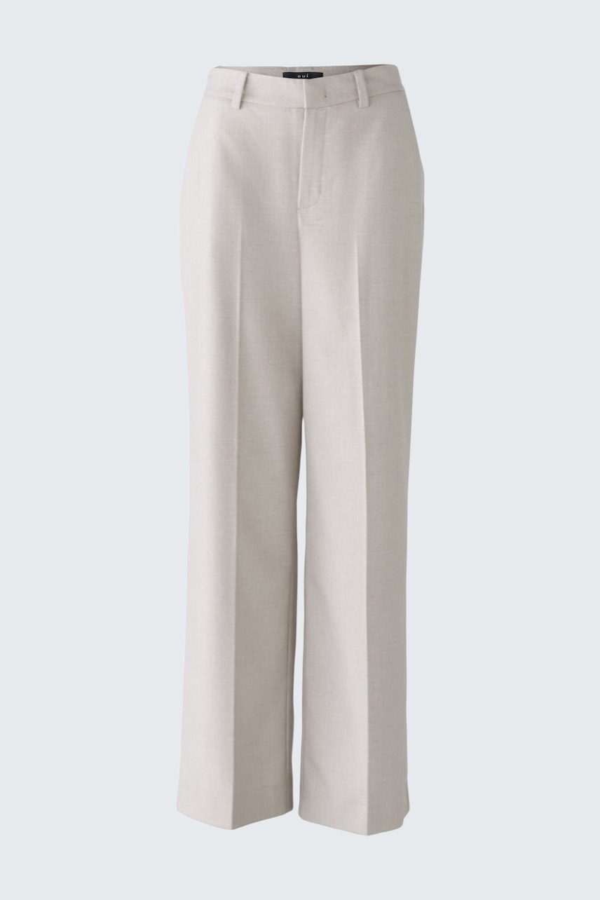 Elegant women's trousers in light beige with a tailored fit and wide legs.