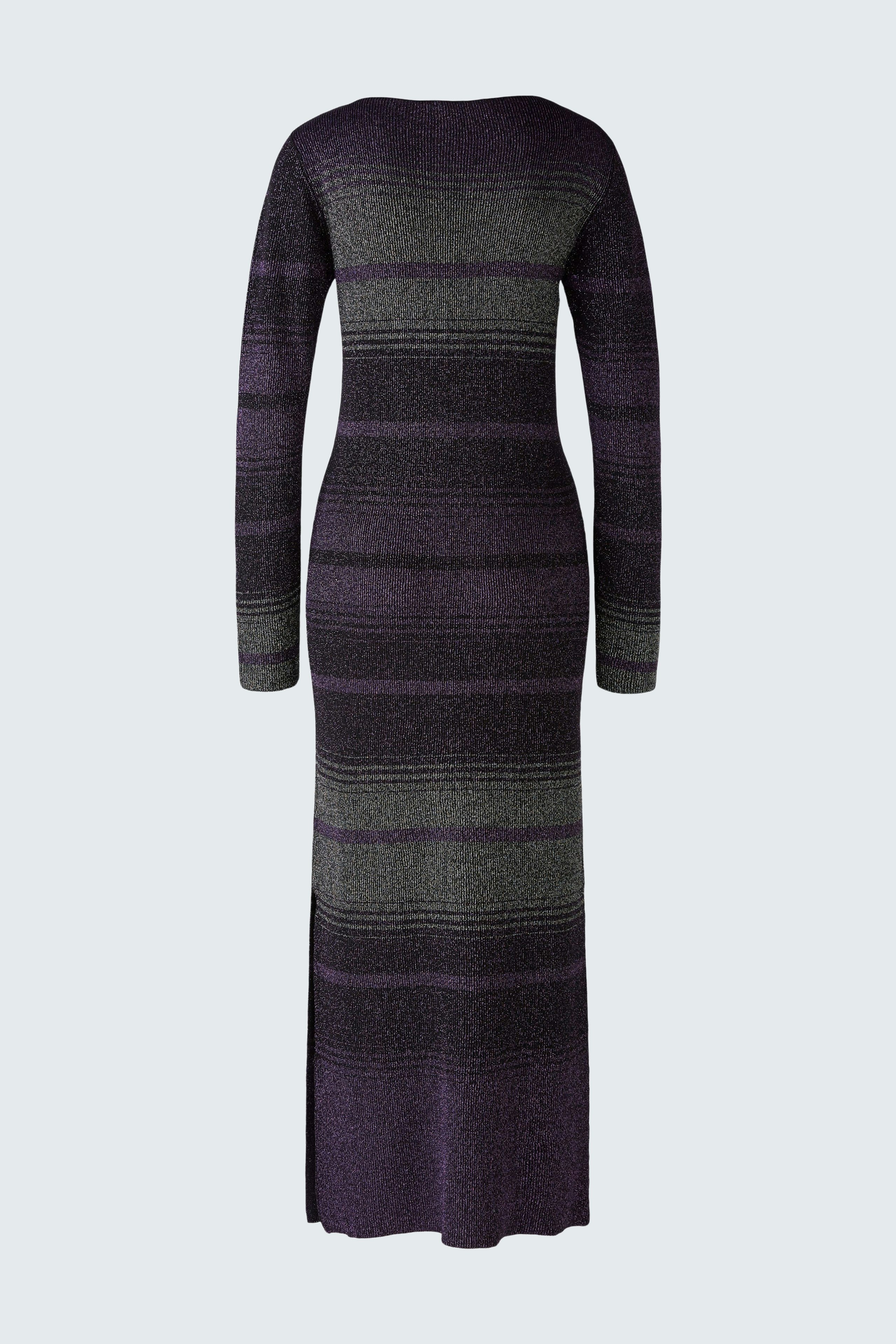 Elegant women's knitted dress in dark purple with subtle stripes, perfect for any occasion.