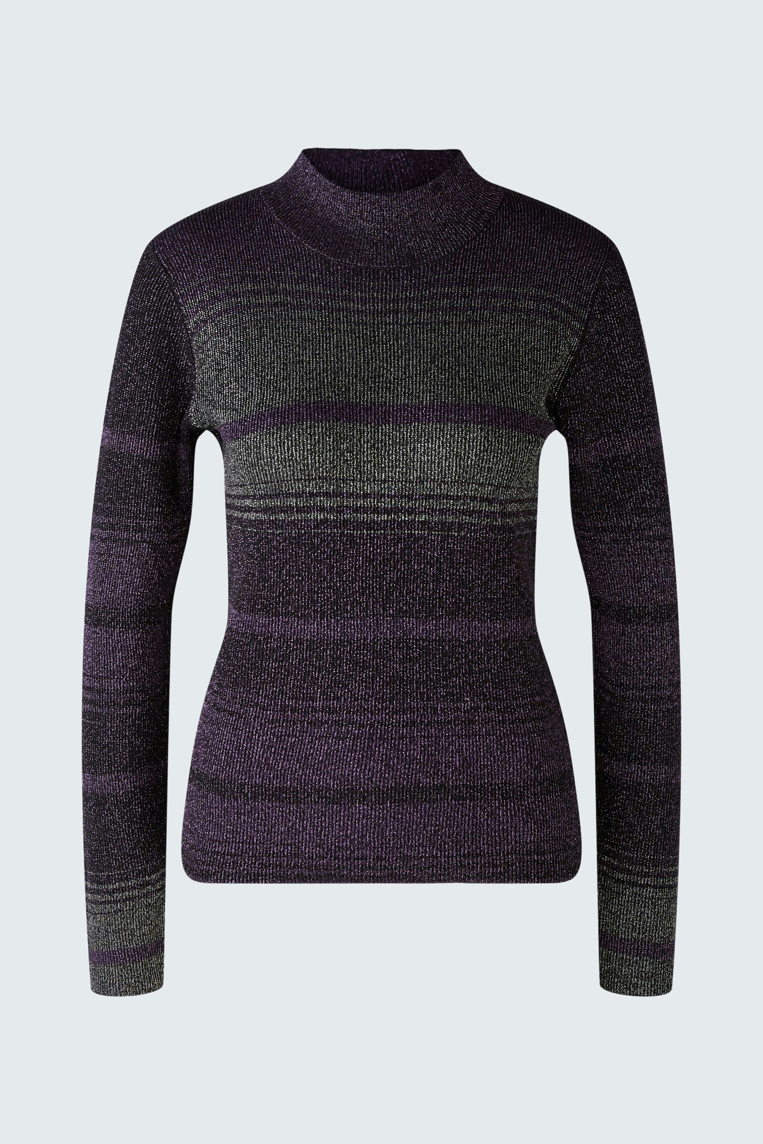 Stylish women's pullover in gradient shades of purple, featuring a modern high neck and long sleeves.