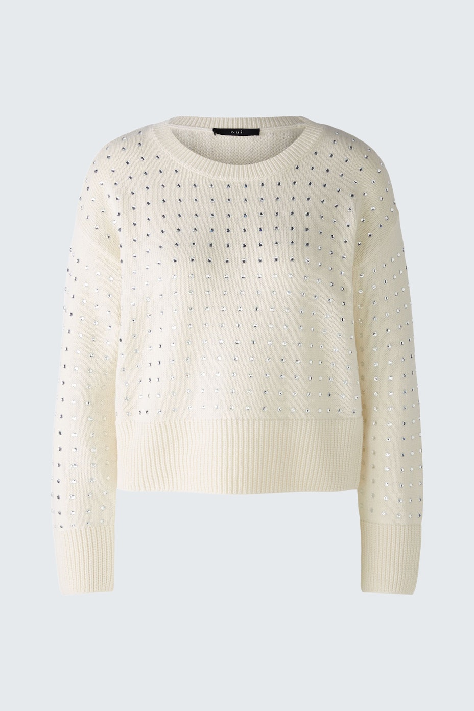 Eleganter Damen-Pullover in Creme mit funkelnden Details, ideal für stilvolle Anlässe.