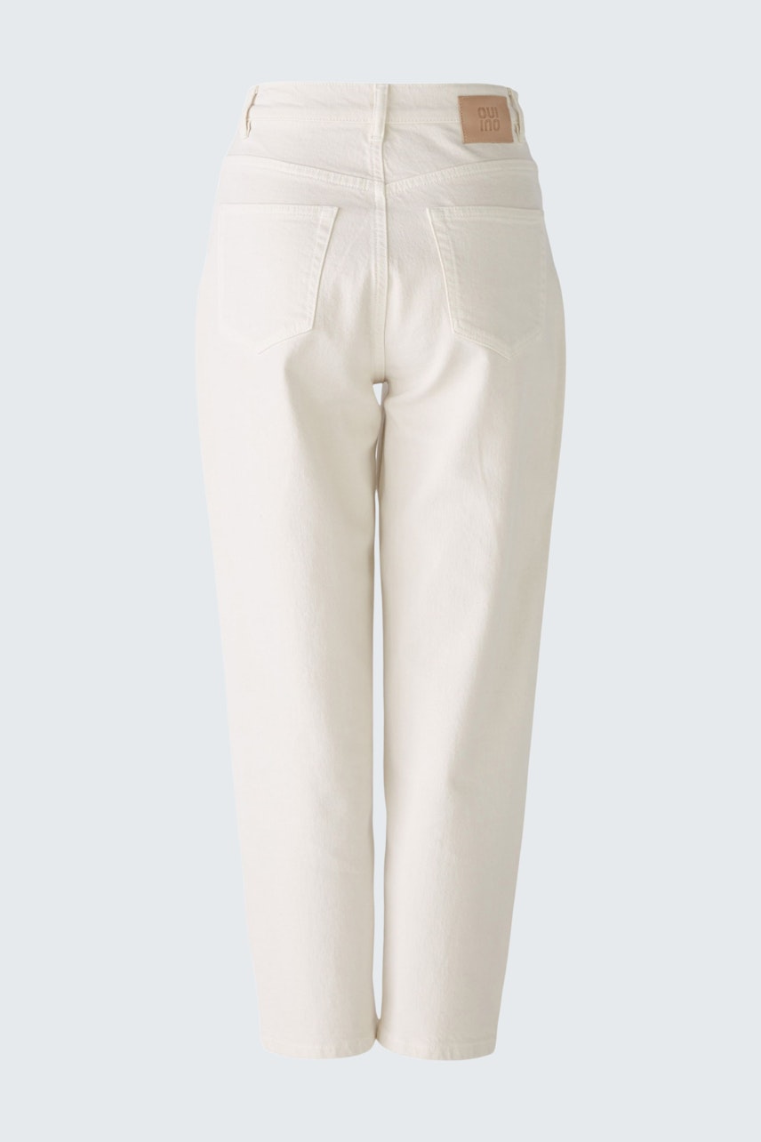 Stylish women's jeans in a light color with a modern cut and back pockets.