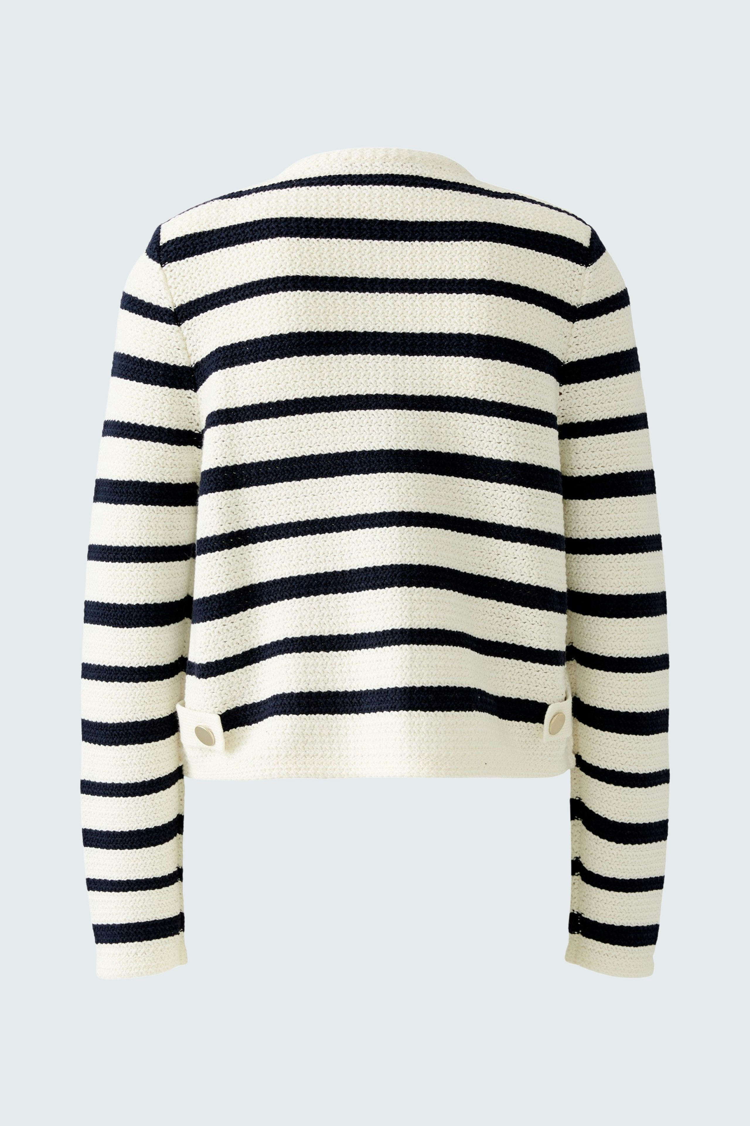 Stylish women's cardigan: Back view of a striped pullover in navy and white, perfect for casual outfits.