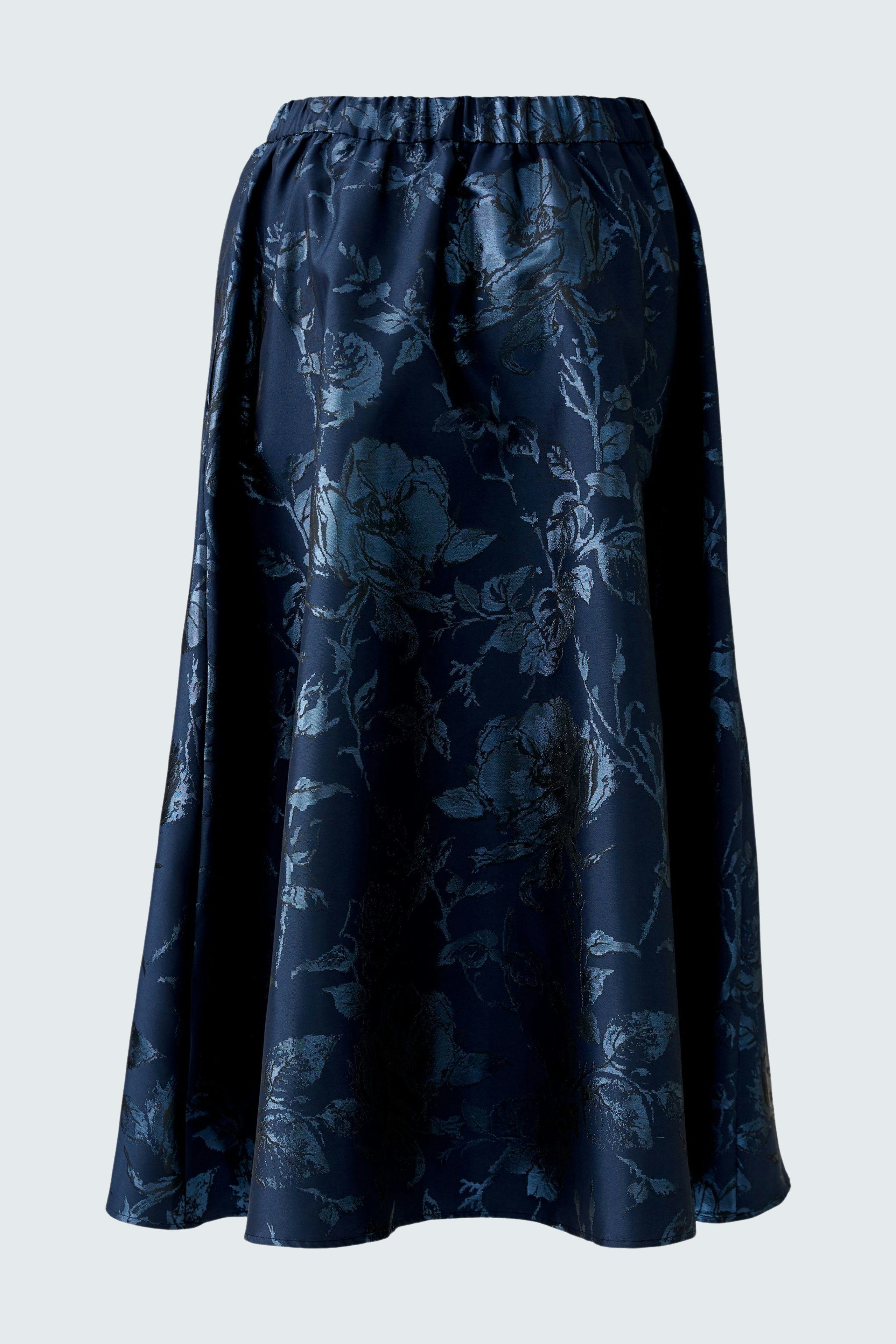 Eleganter Maxirock in Dunkelblau mit floralem Muster, ideal für stilvolle Anlässe.