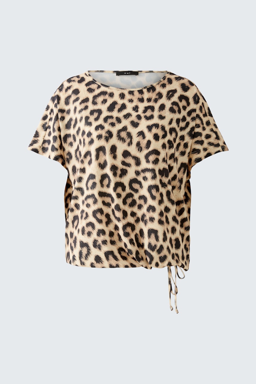 Leoparden-T-Shirt: Damen-T-Shirt mit lockerer Passform und Knoten-Detail in trendigem Leopardenmuster.